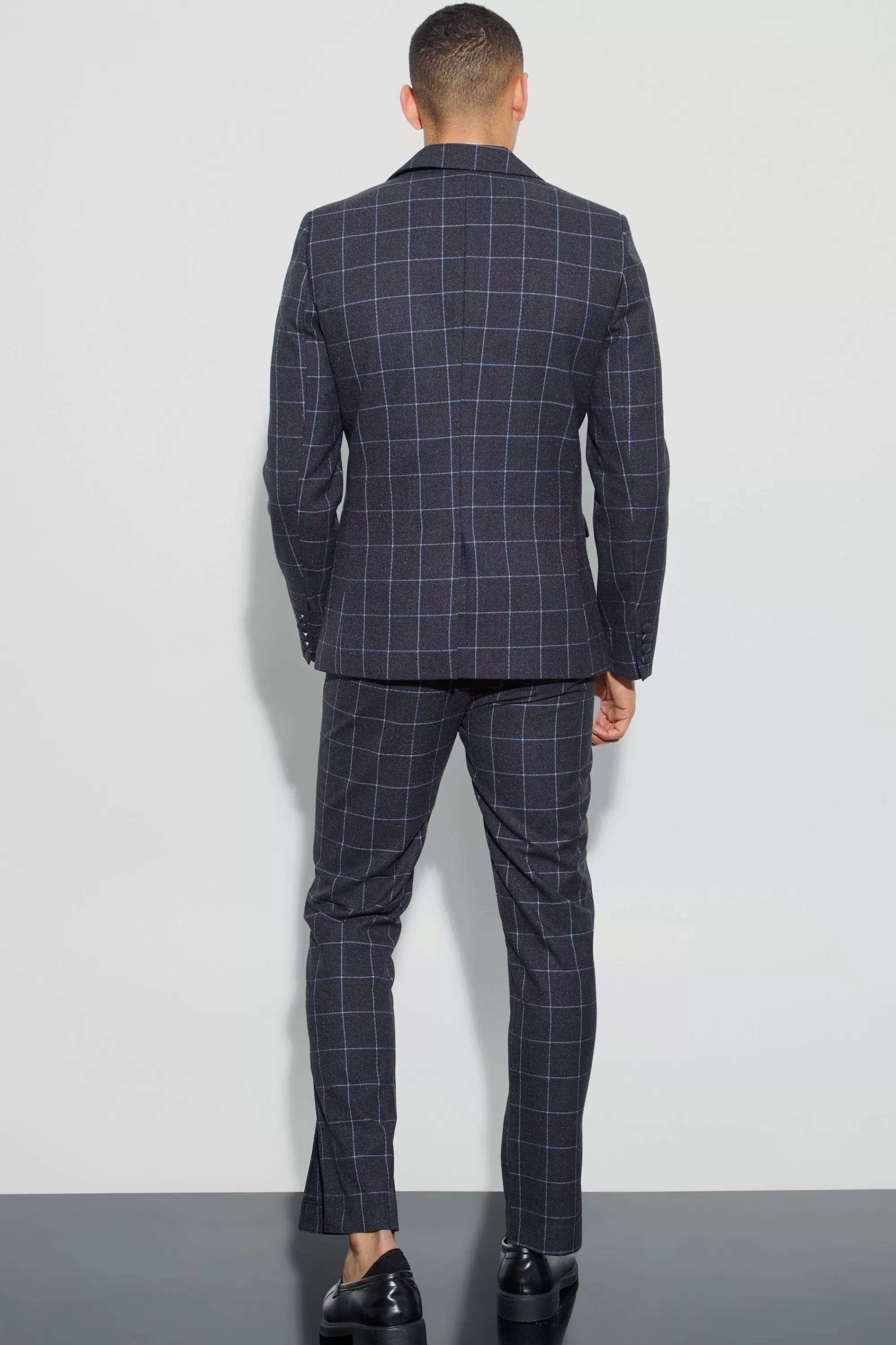 boohooMAN Window Check Double Breasted Slim Fit Blazer | UK