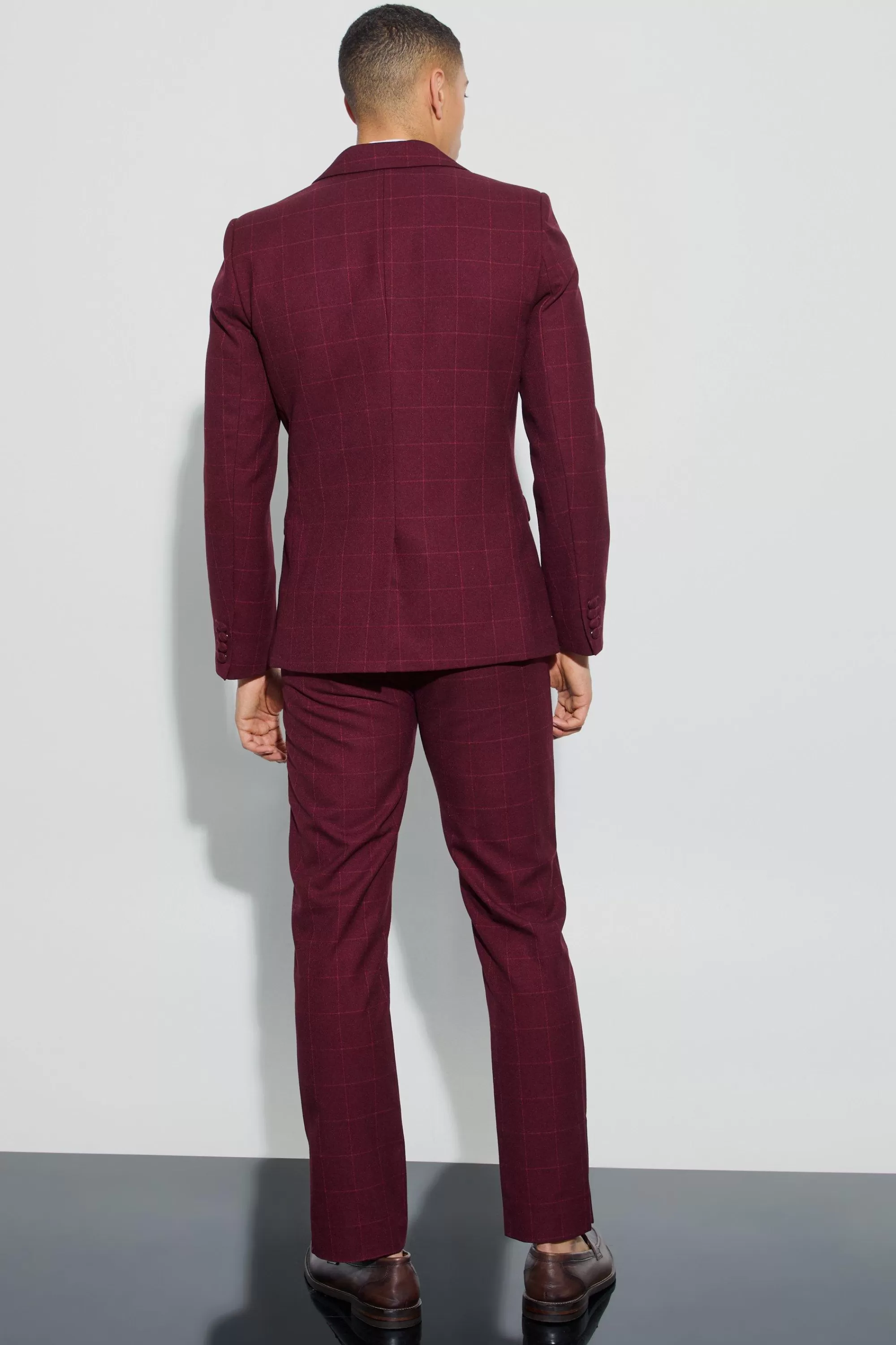 boohooMAN Window Check Double Breasted Slim Fit Blazer | UK
