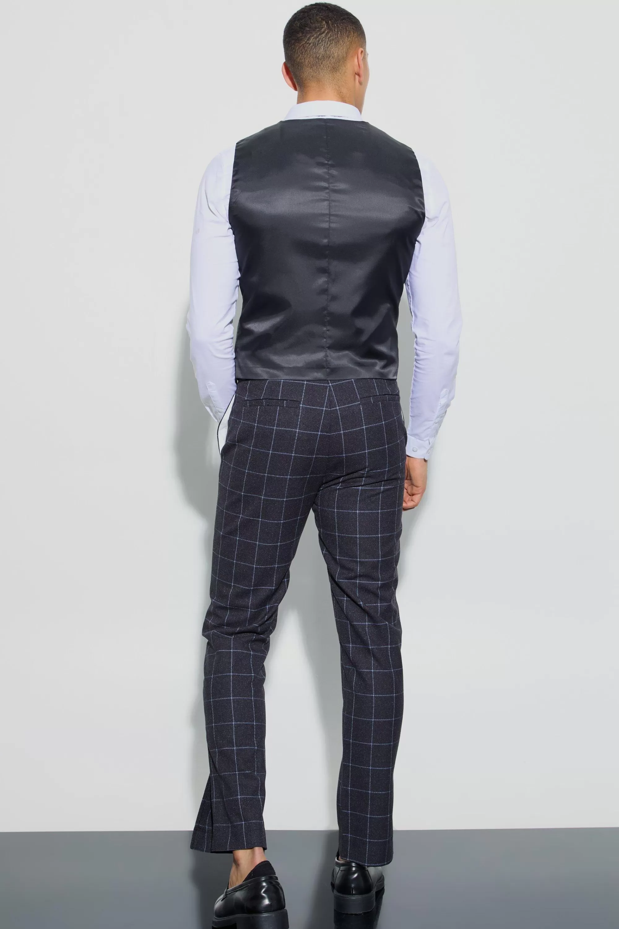 boohooMAN Window Check Double Breasted Waistcoat | UK