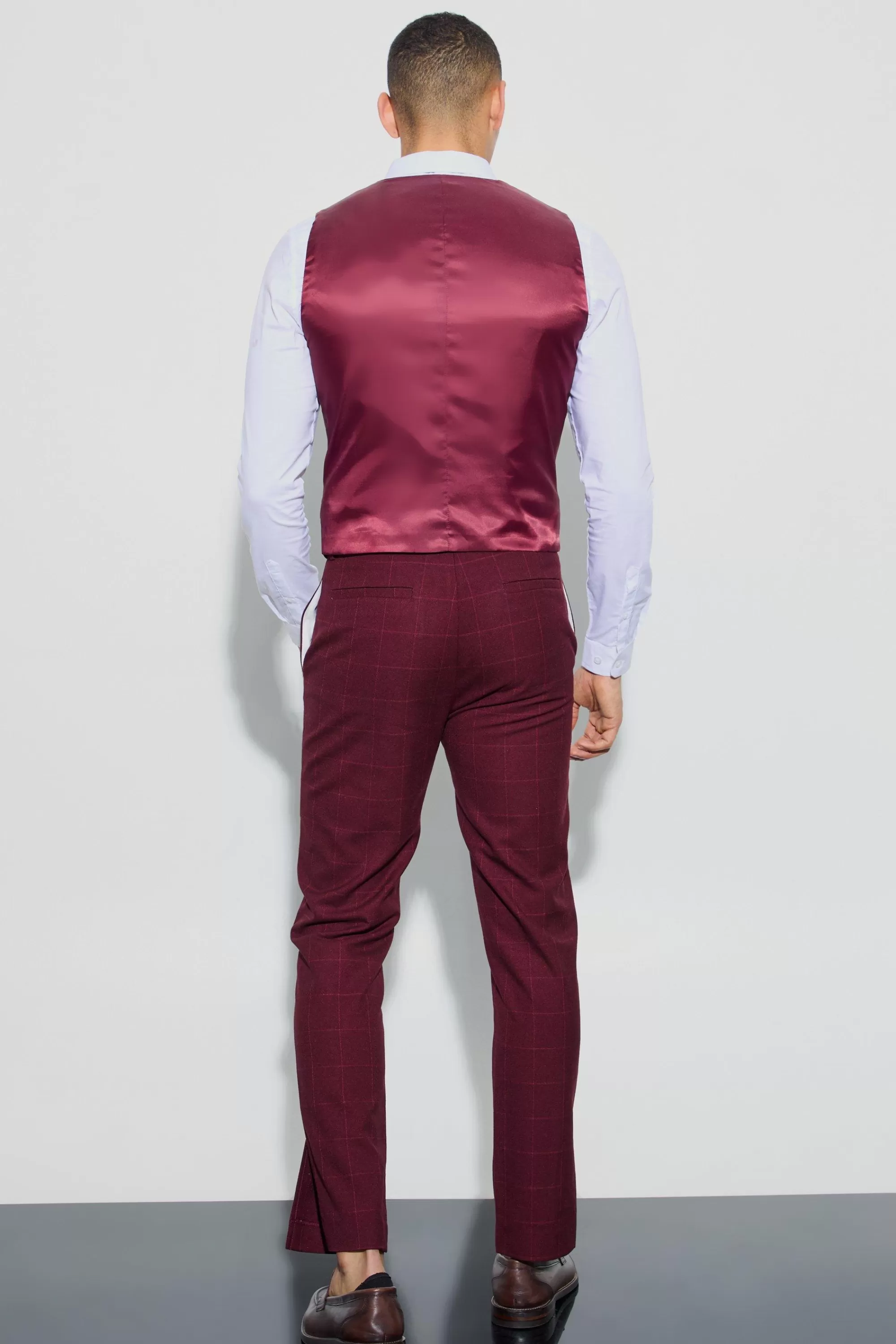 boohooMAN Window Check Double Breasted Waistcoat | UK