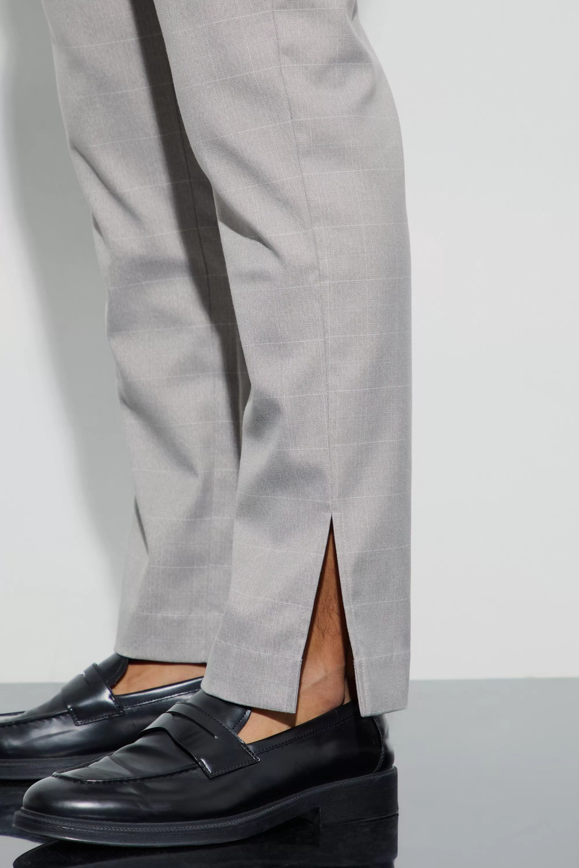 boohooMAN Window Check Straight Fit Trousers | UK