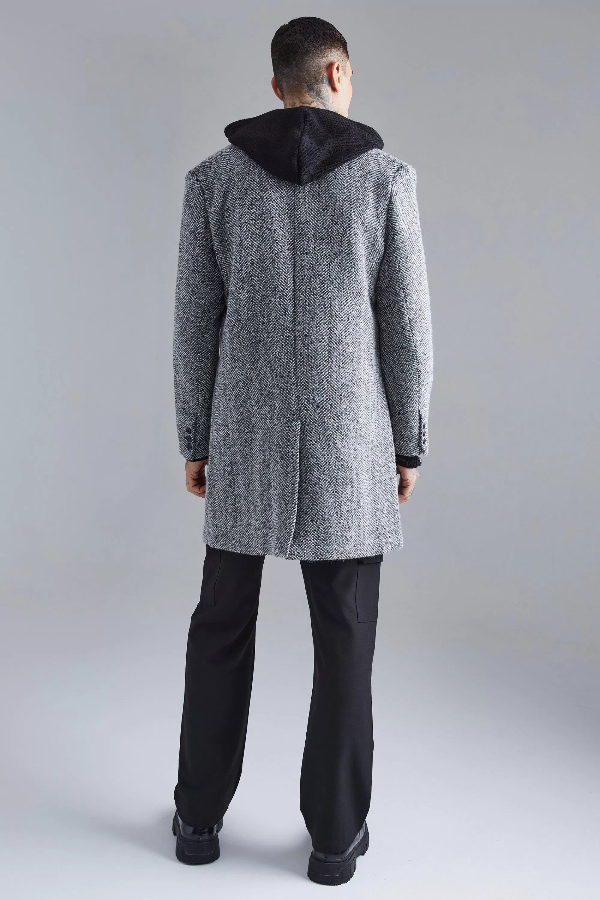boohooMAN Wool Blend Herringbone Overcoat | UK
