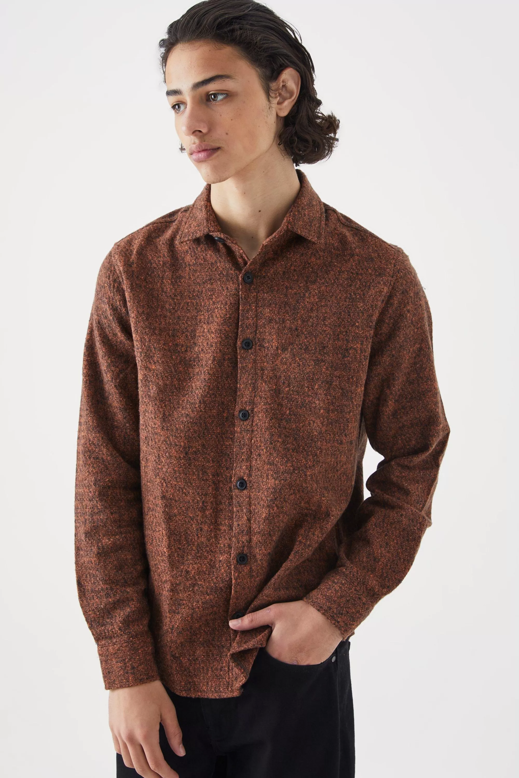 boohooMAN Wool Look Melton Button Through Overshirt | UK