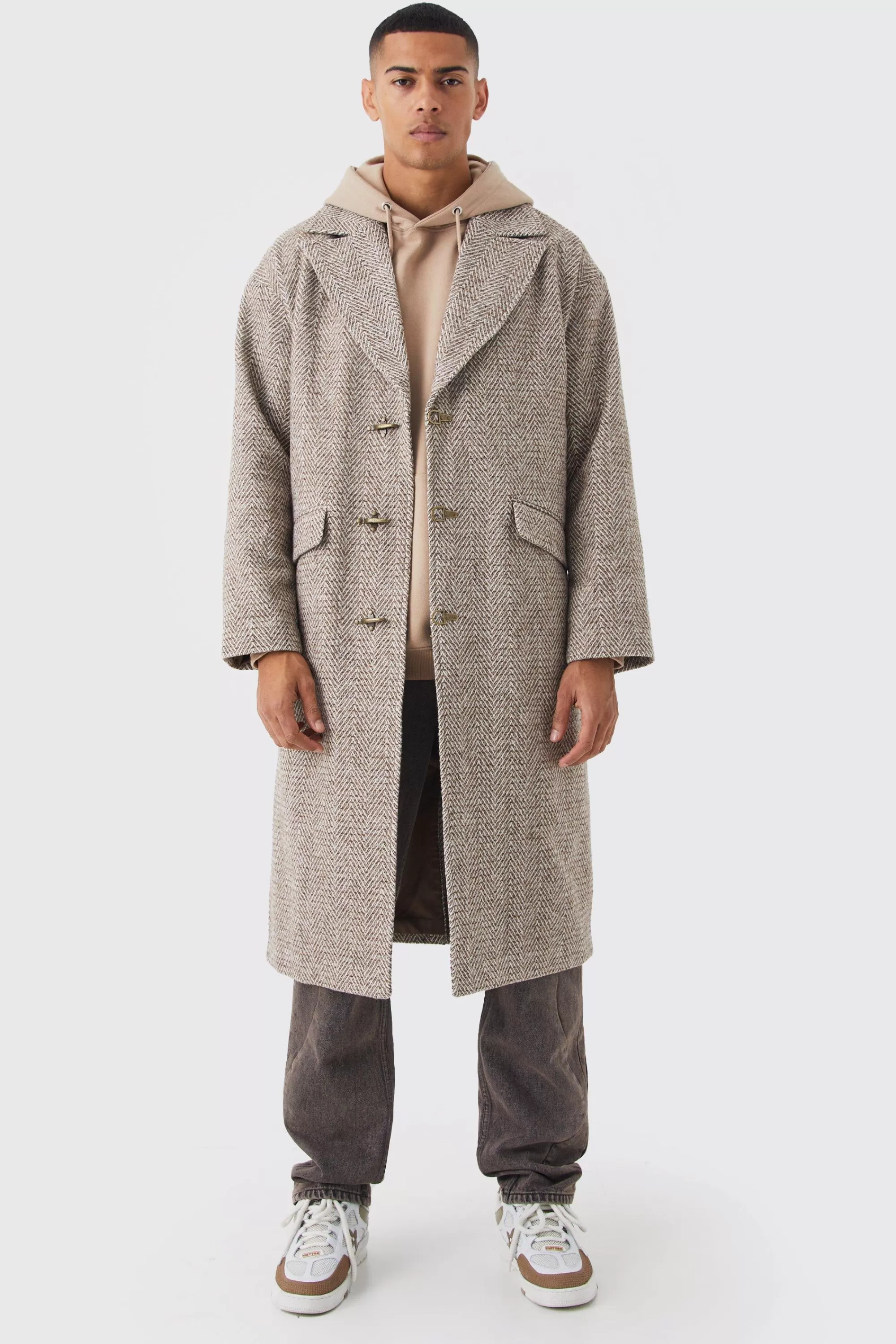 boohooMAN Wool Look Overcoat With Metal Clasp | UK