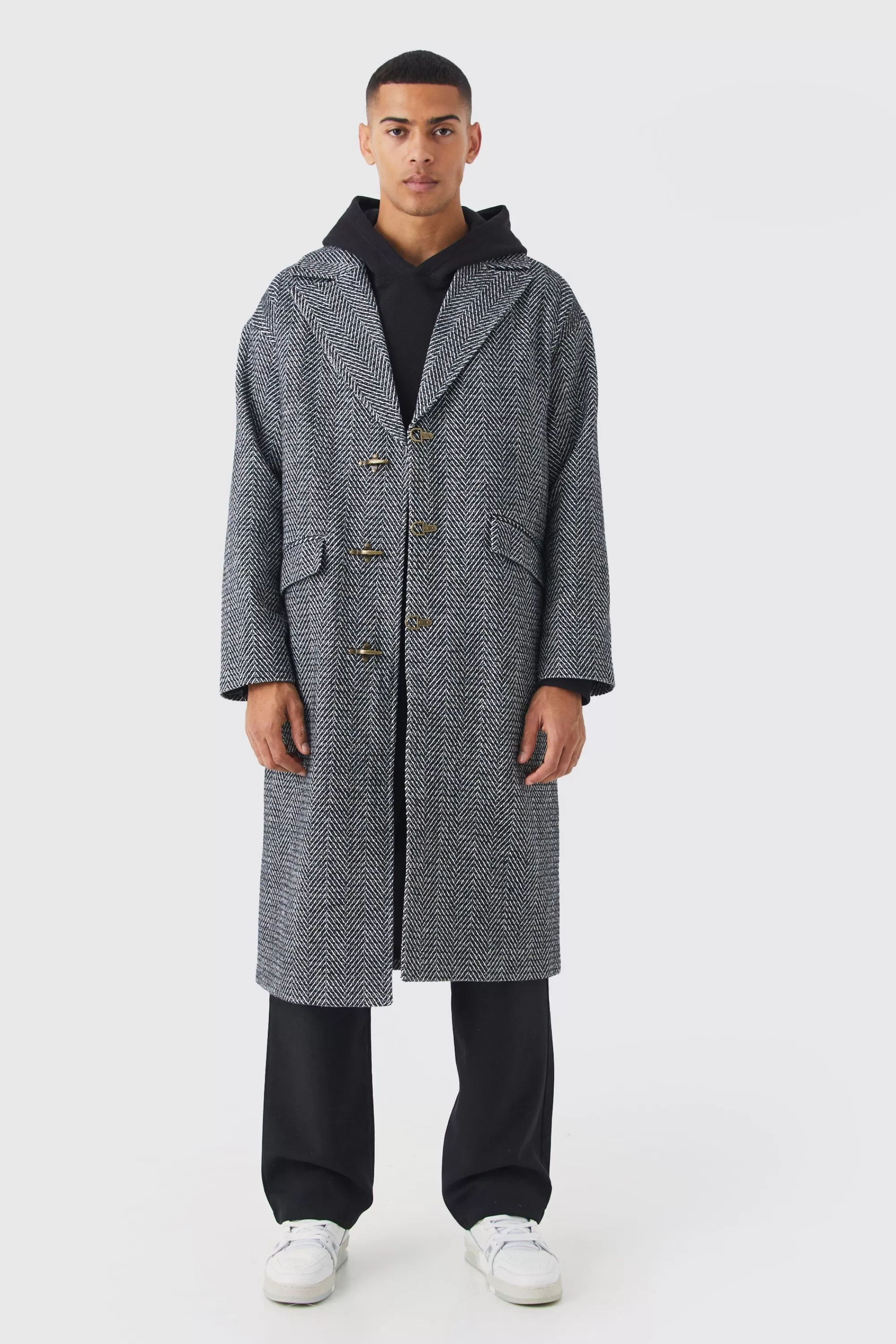 boohooMAN Wool Look Overcoat With Metal Clasp | UK