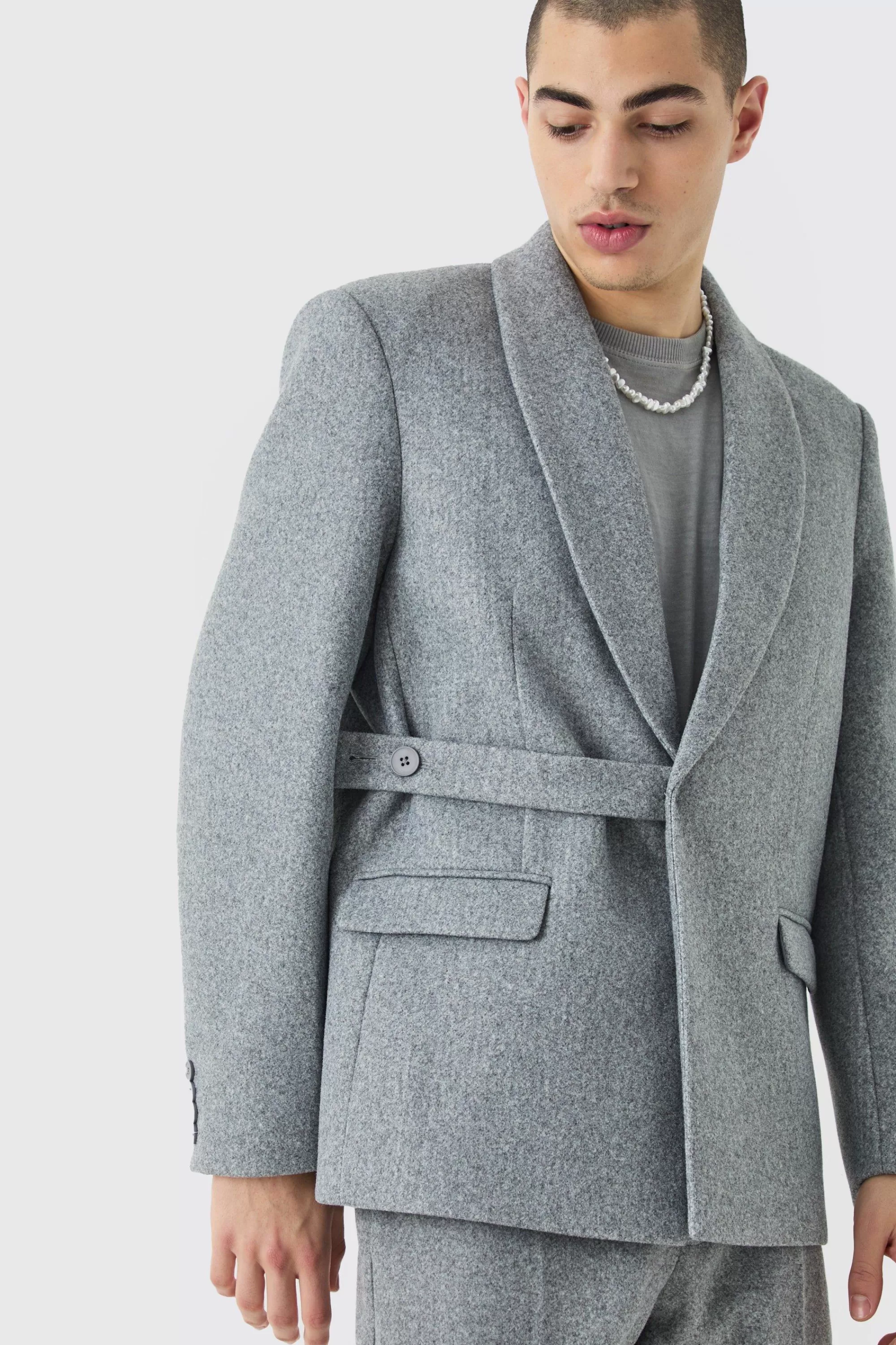 boohooMAN Wool Look Oversized Strap Detail Blazer | UK