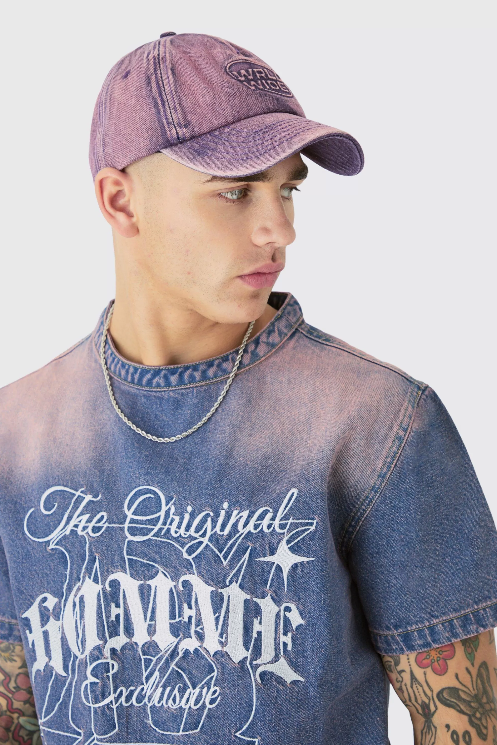boohooMAN Worldwide Embossed Washed Cap In | UK