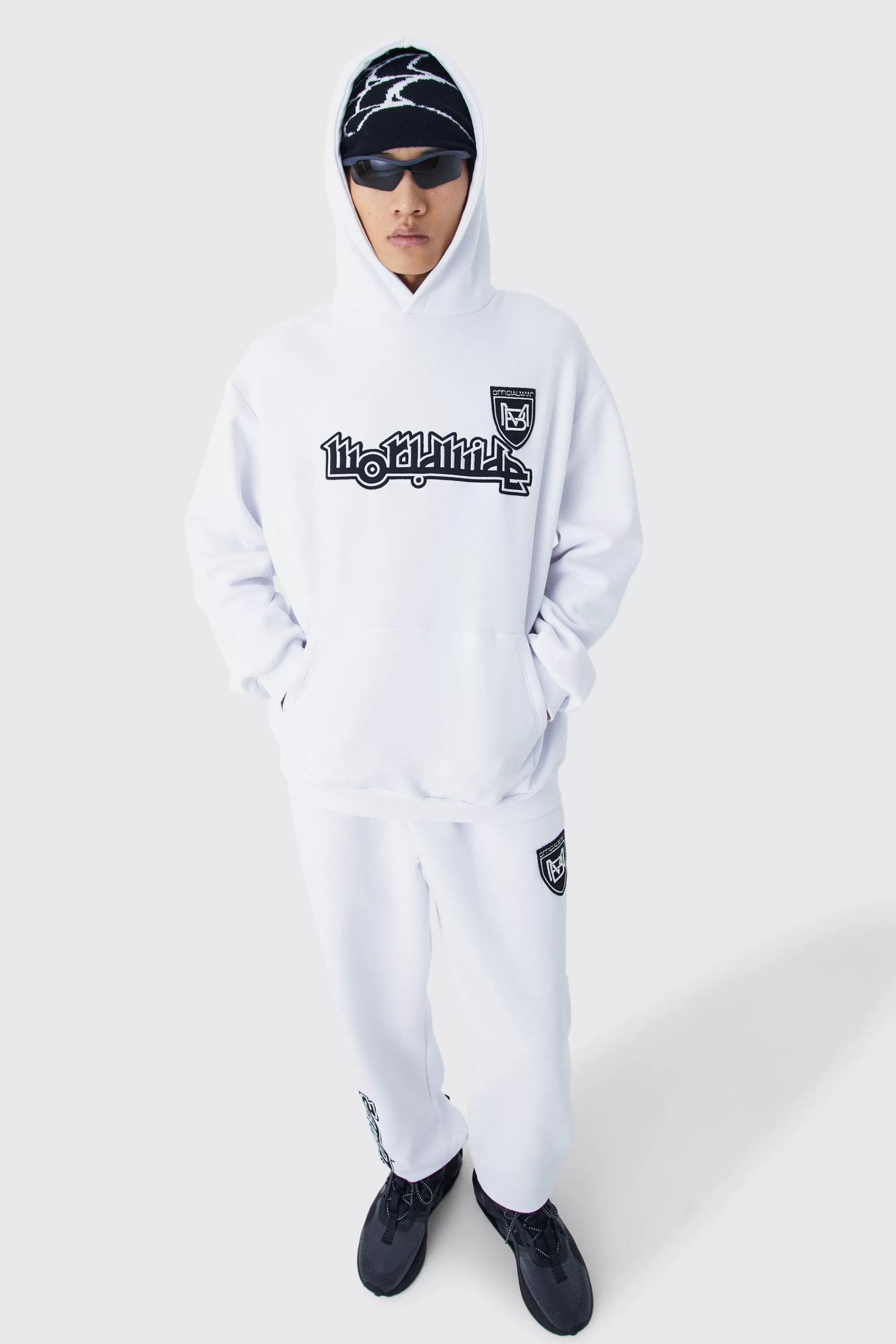 boohooMAN Worldwide Football Oversized Hooded Tracksuit | UK