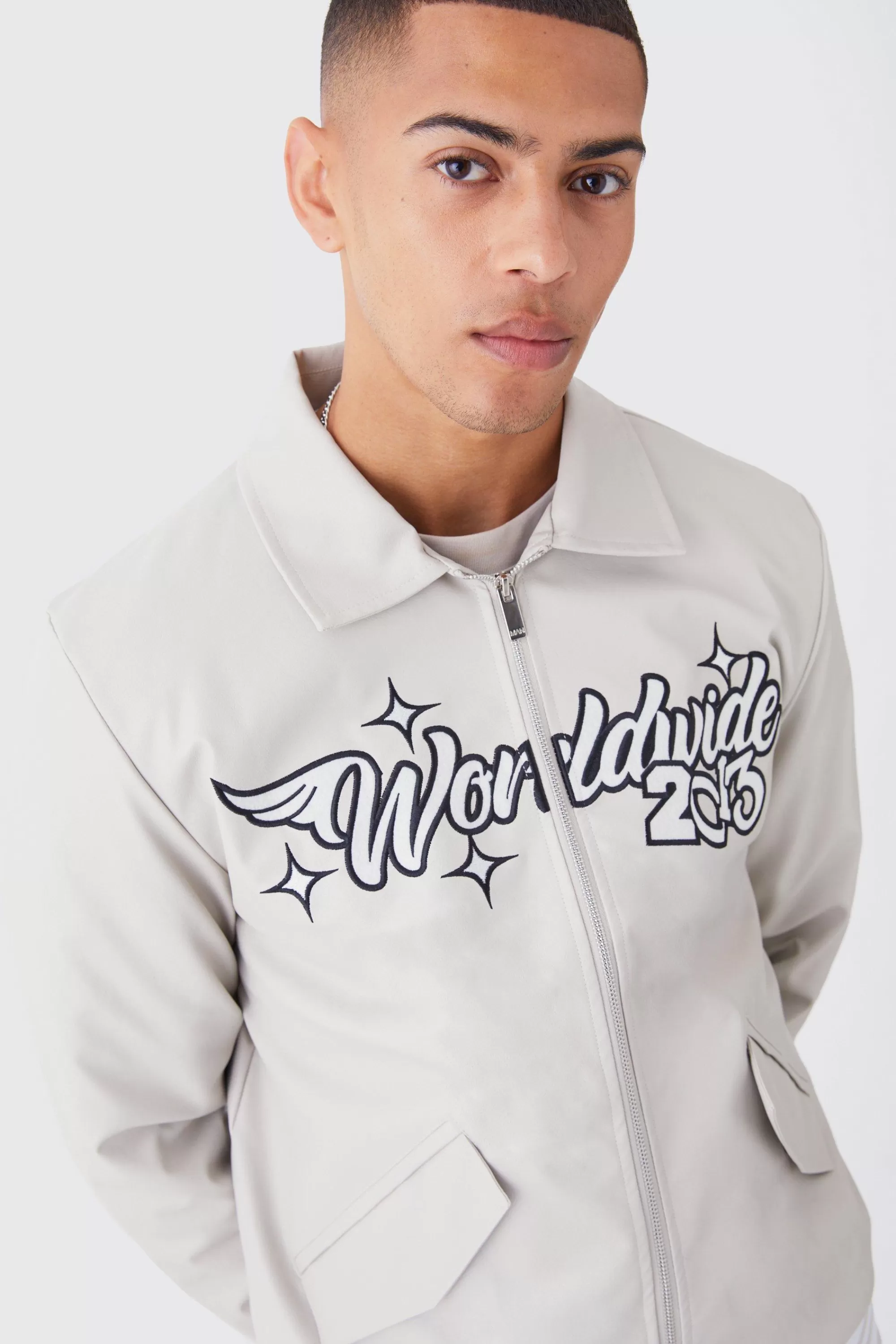 boohooMAN Worldwide Pu Collared Bomber | UK