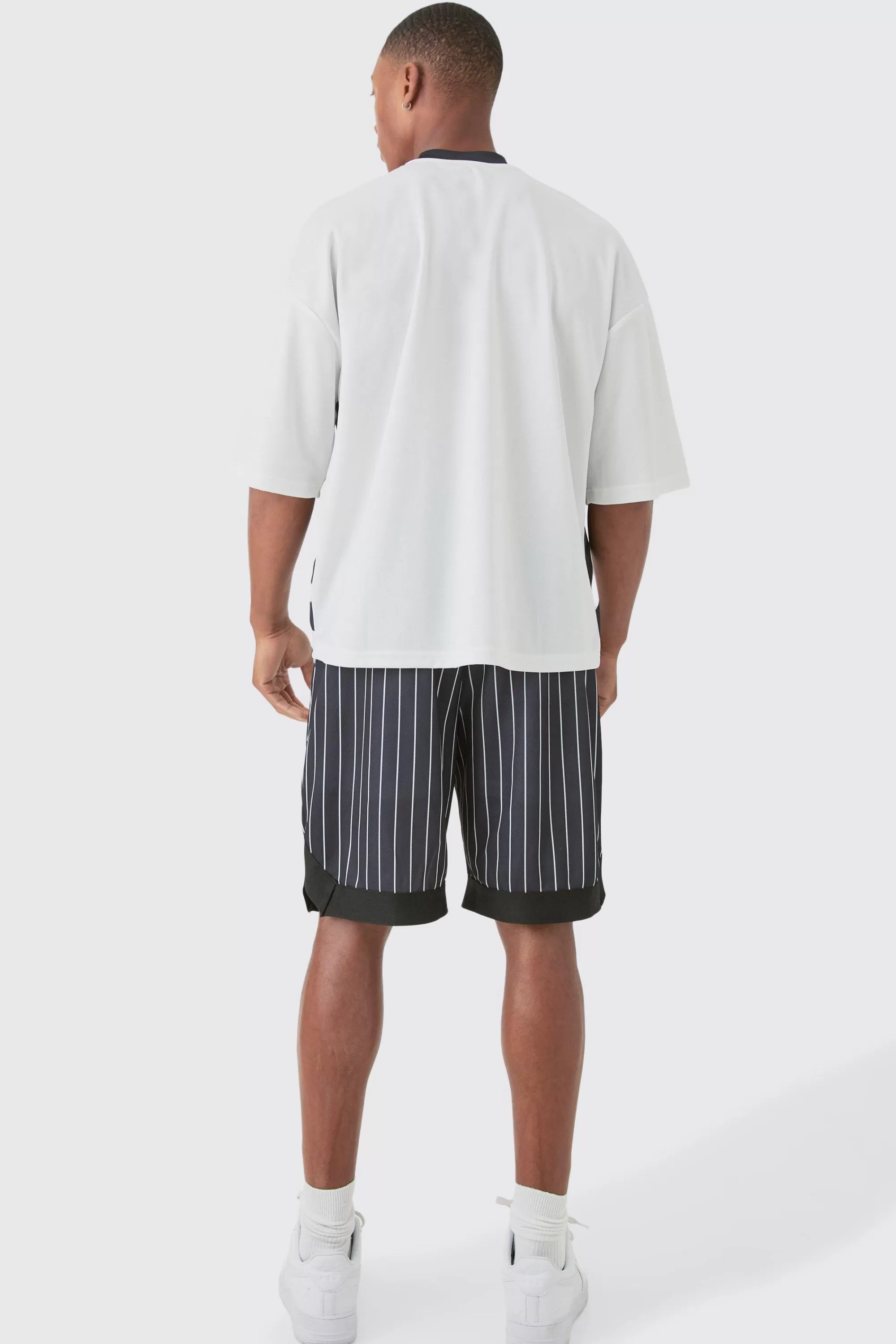 boohooMAN Worldwide Stripe Basketball Mesh Shorts | UK