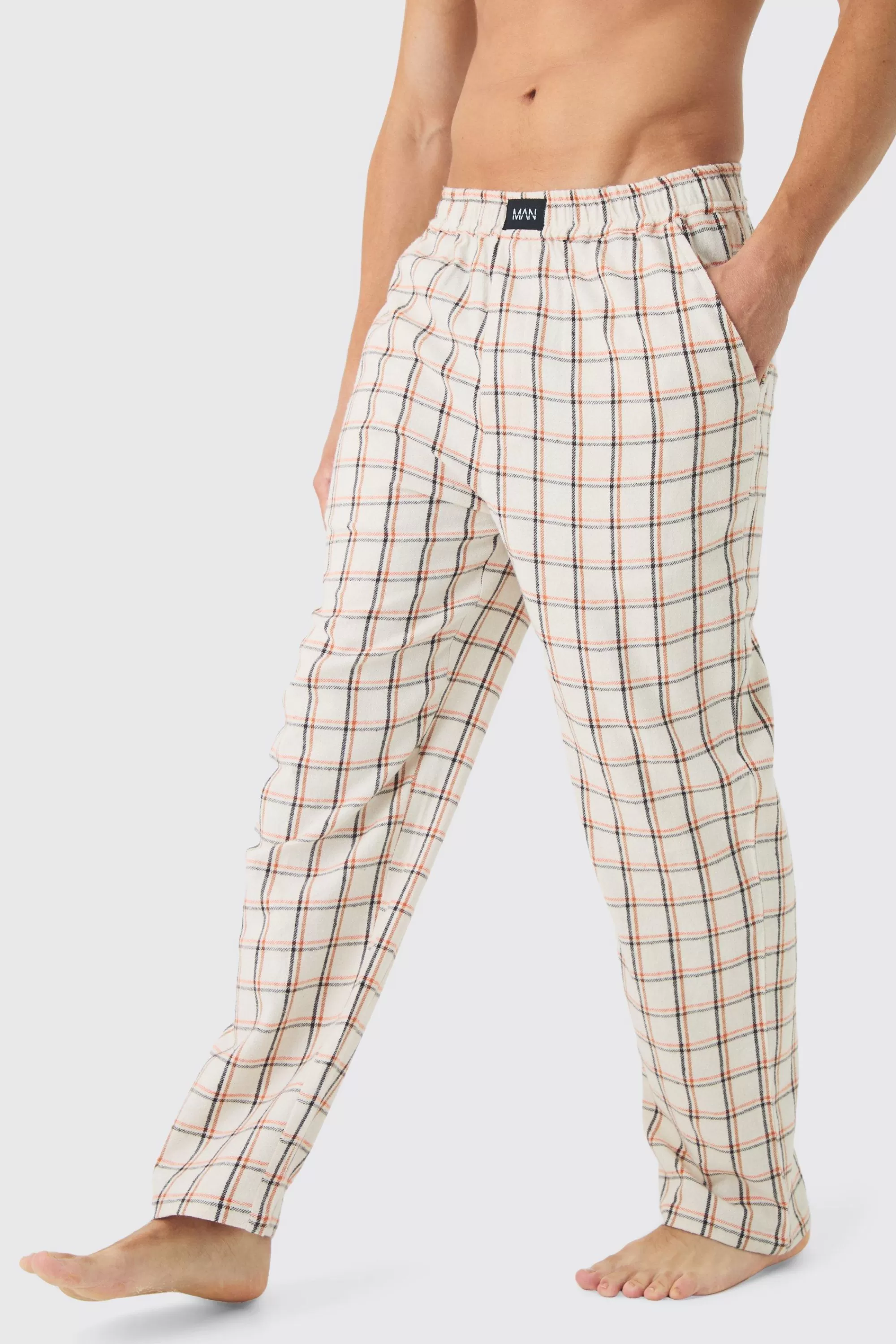 boohooMAN Woven Check Lounge Bottoms | UK