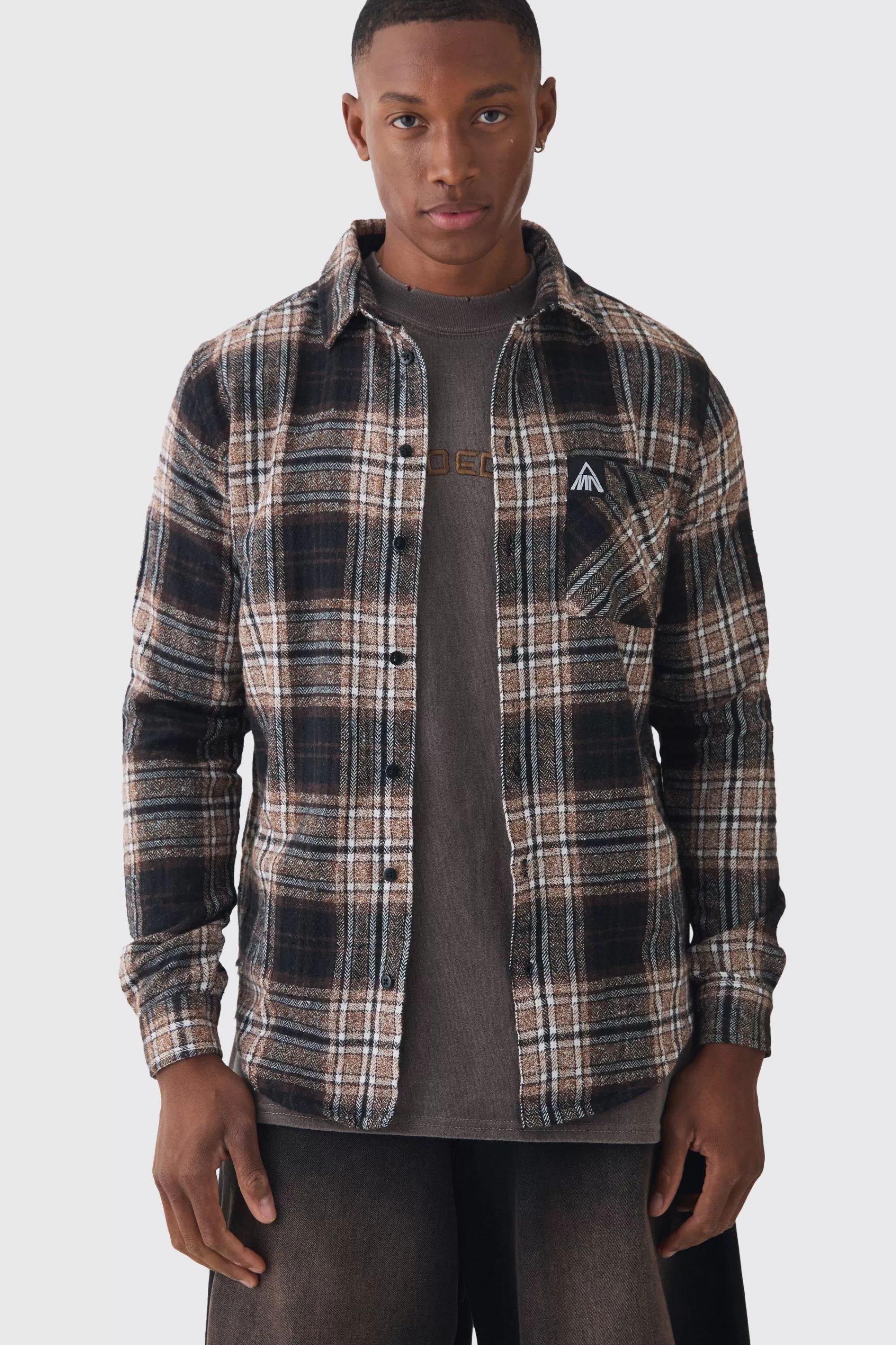 boohooMAN Woven MAN Tab Pocket Checked Shirt | UK