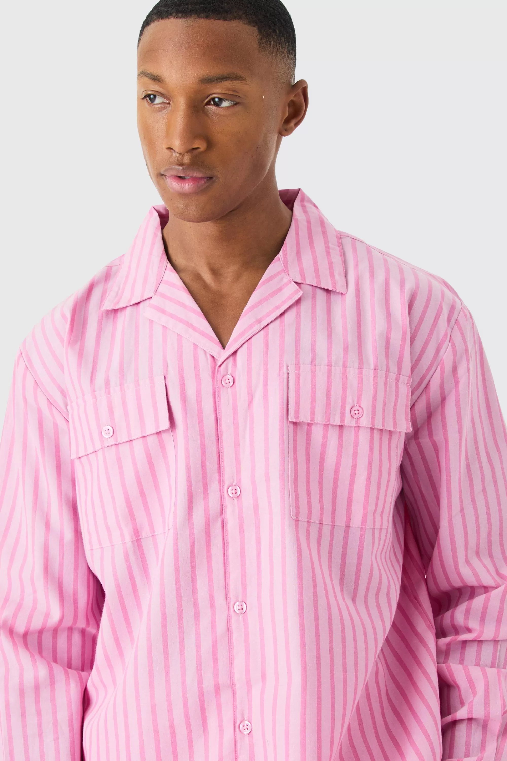 boohooMAN Woven Stripe Lounge Shirt | UK