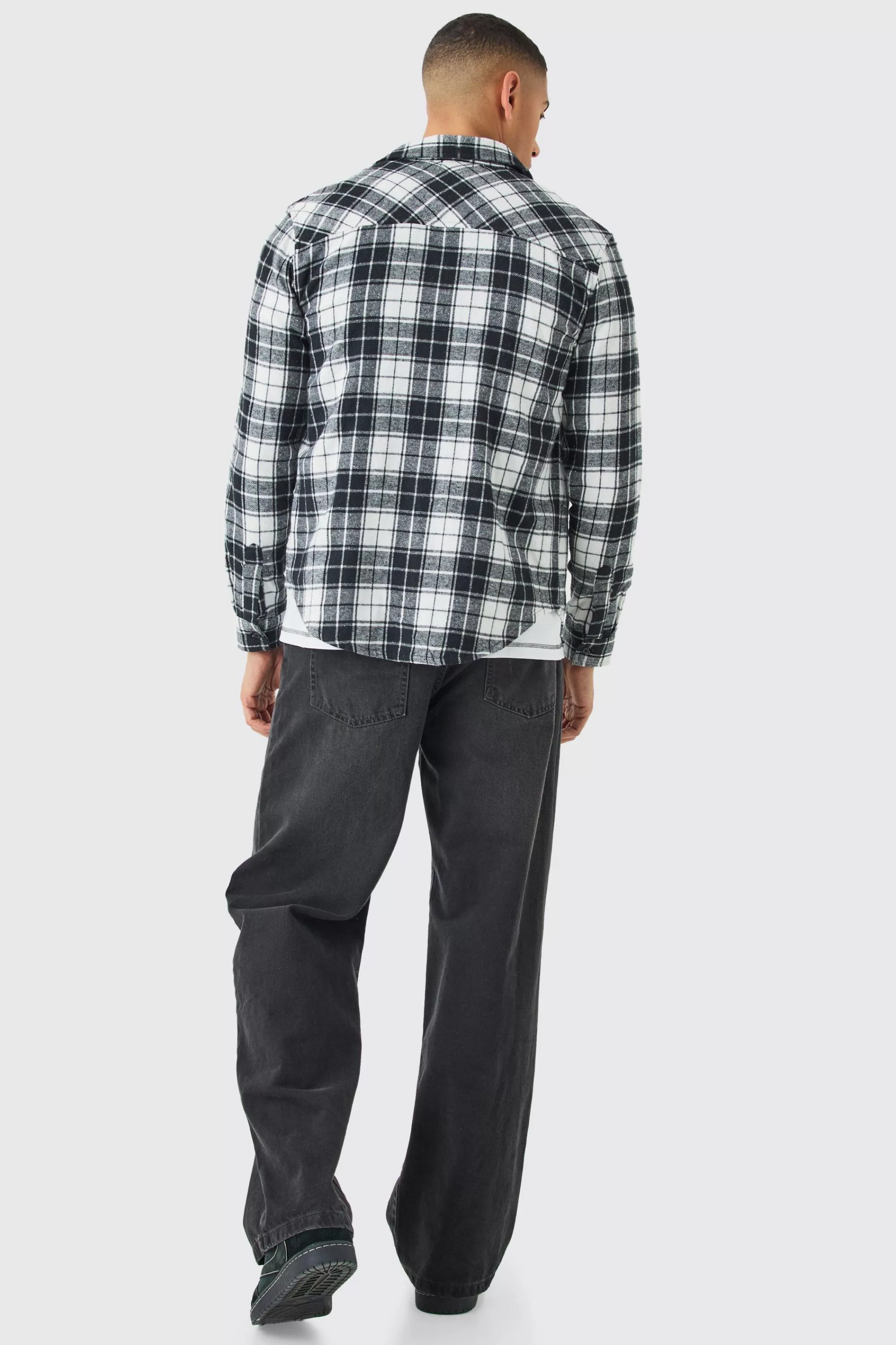 boohooMAN Zip Through Check Shirt | UK