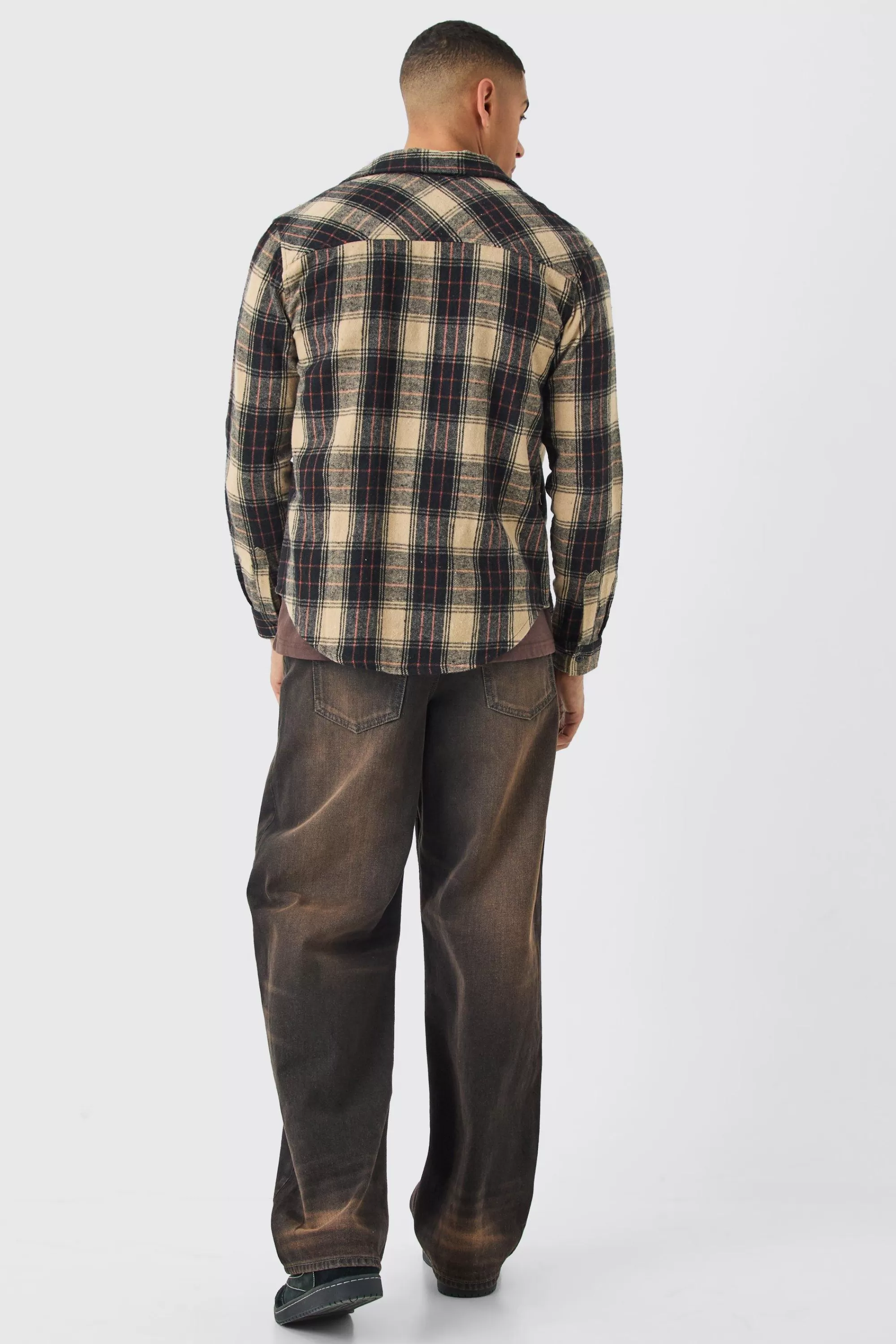 boohooMAN Zip Through Check Shirt | UK