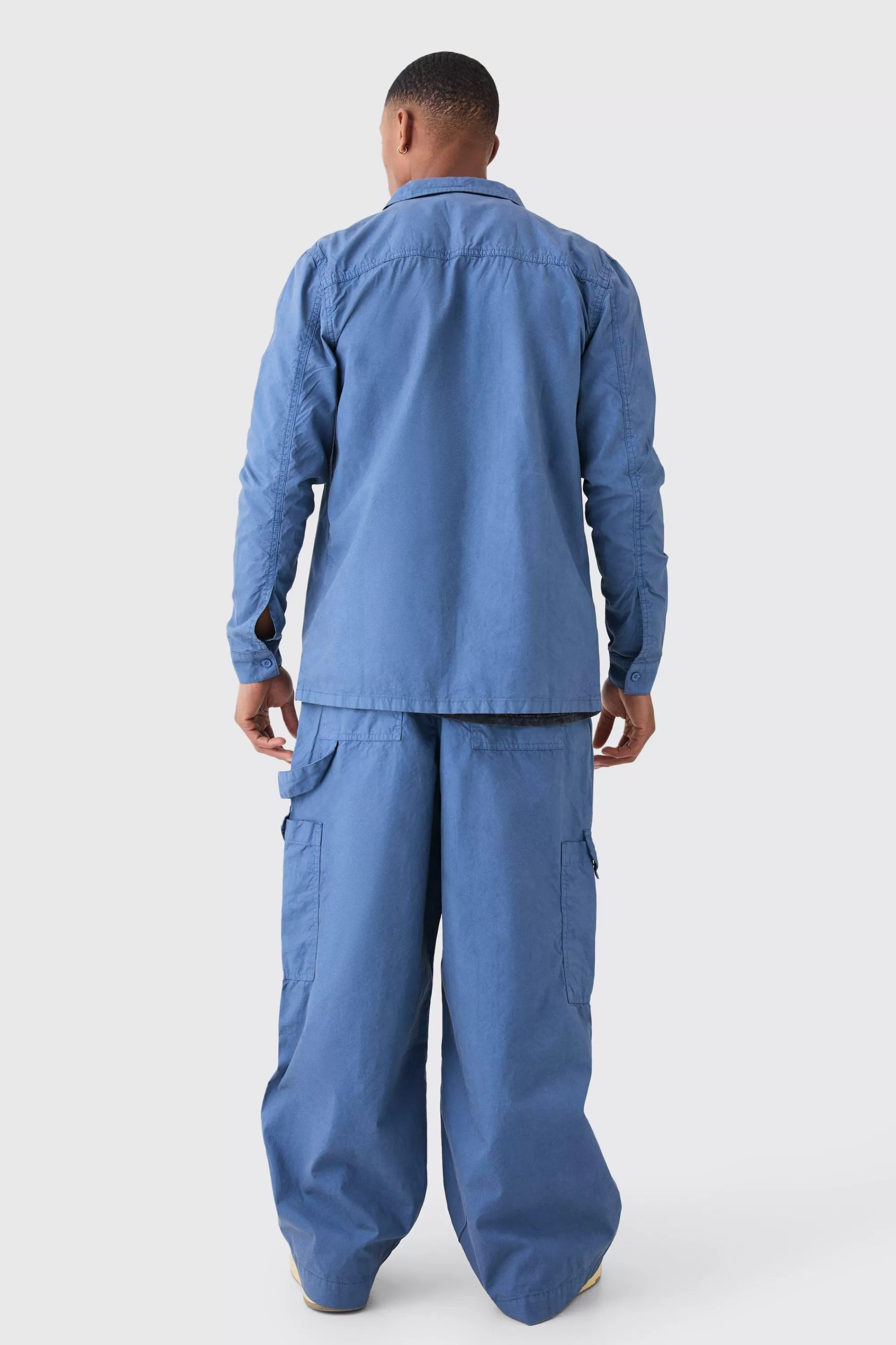 boohooMAN Zip Through Washed Long Sleeve Twill Shirt | UK