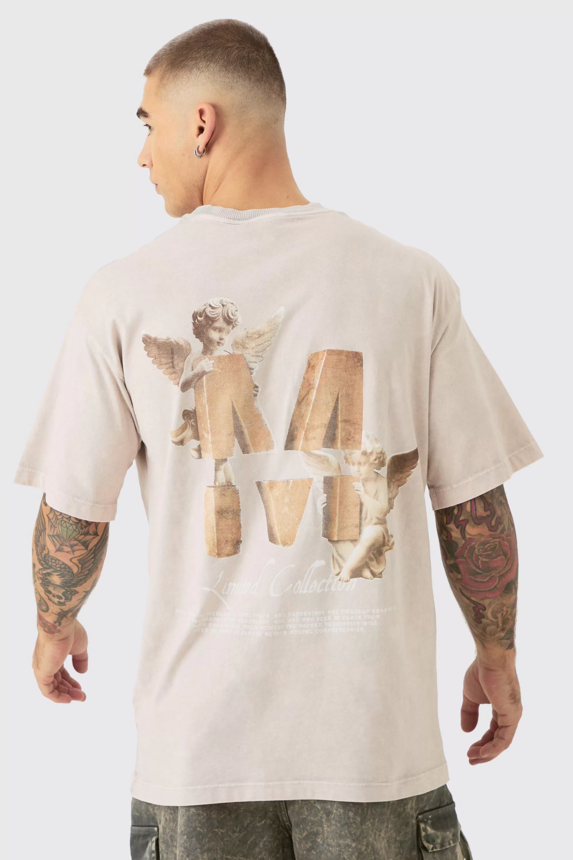 boohooMAN Acid Wash M Cherub Graphic T-shirt | UK stone Store
