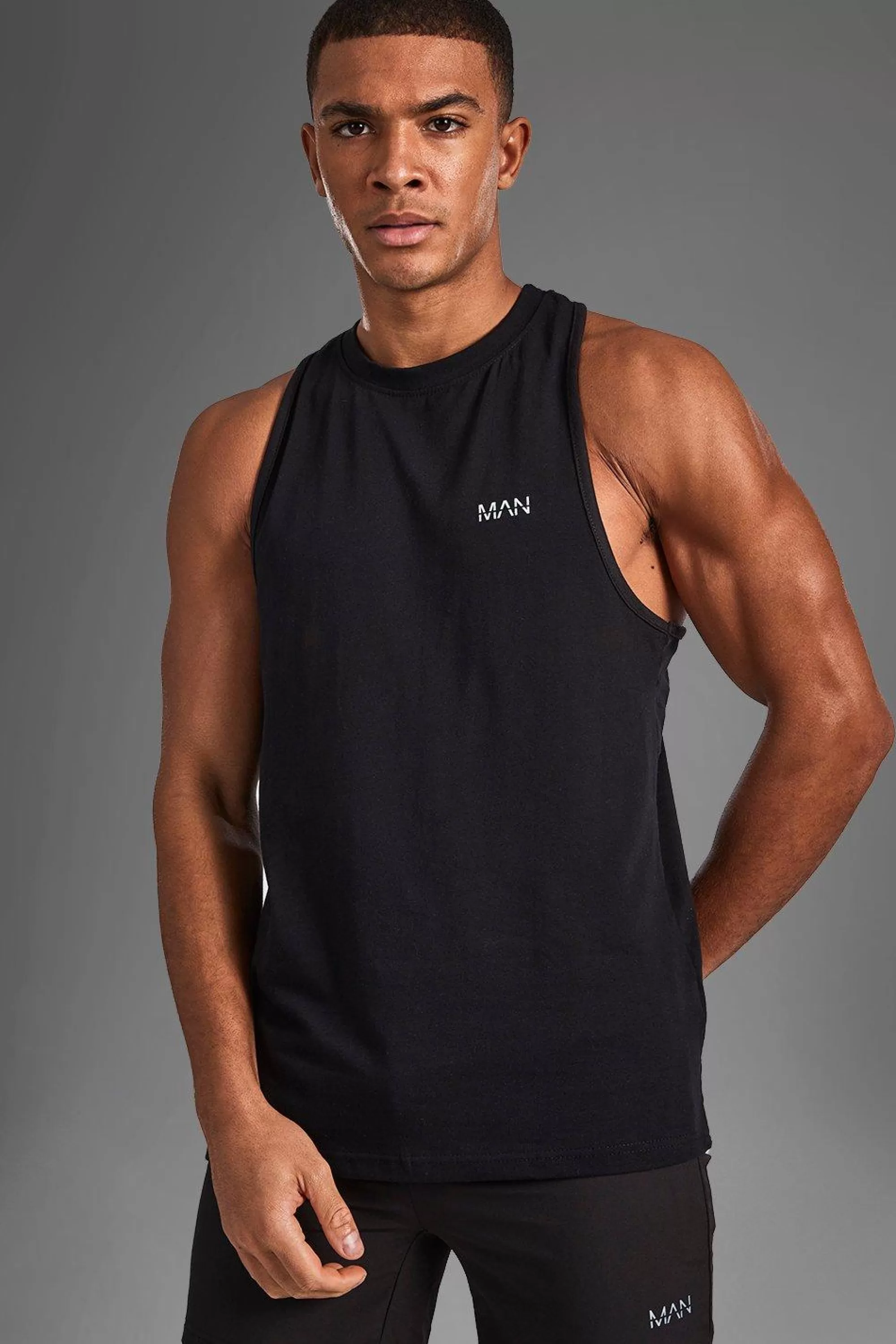 boohooMAN Active Gym Reg Fit Racer Tank | UK black Online