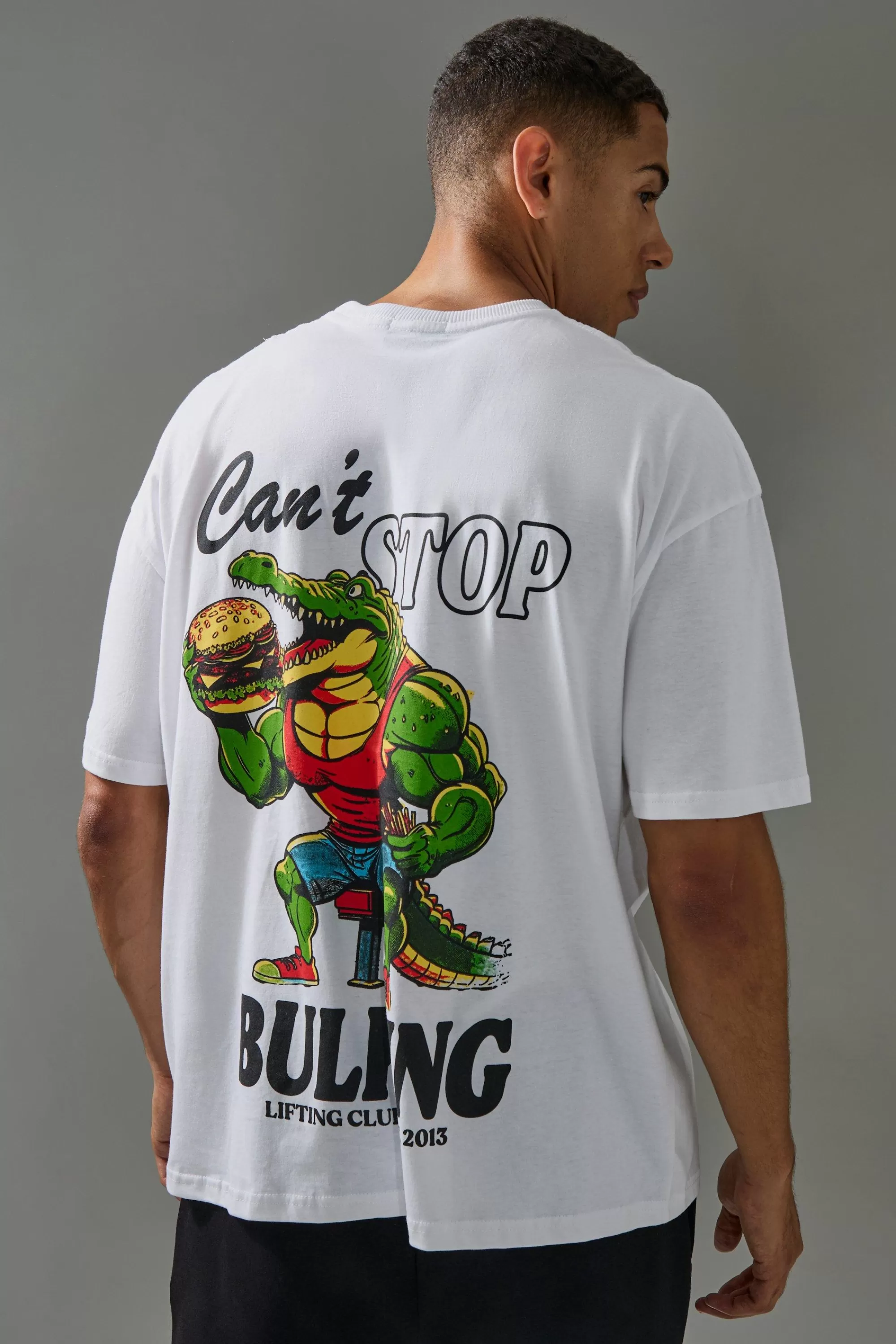 boohooMAN Active Oversized Can't Stop Bulking T-shirt | UK white Sale