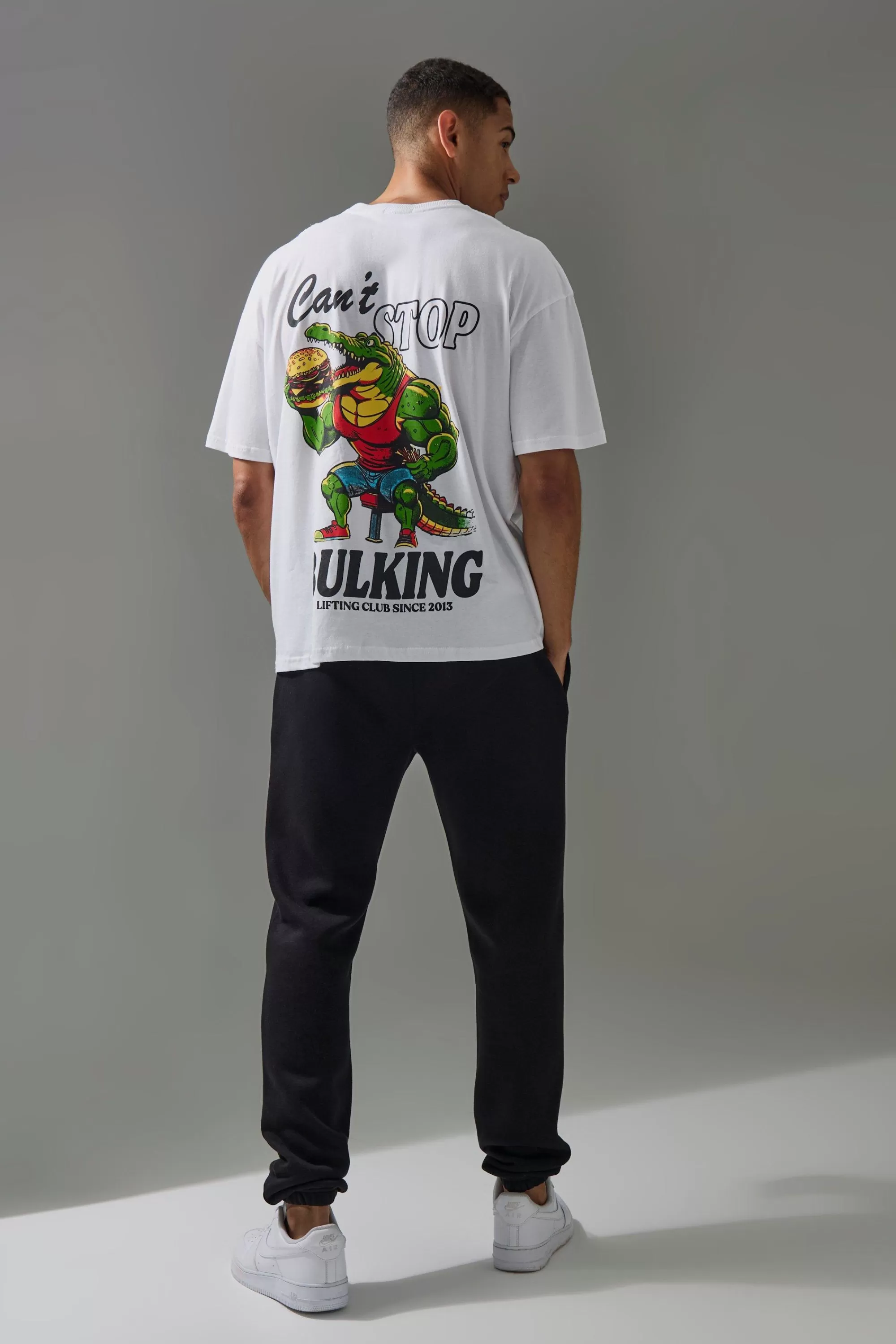 boohooMAN Active Oversized Can't Stop Bulking T-shirt | UK white Sale