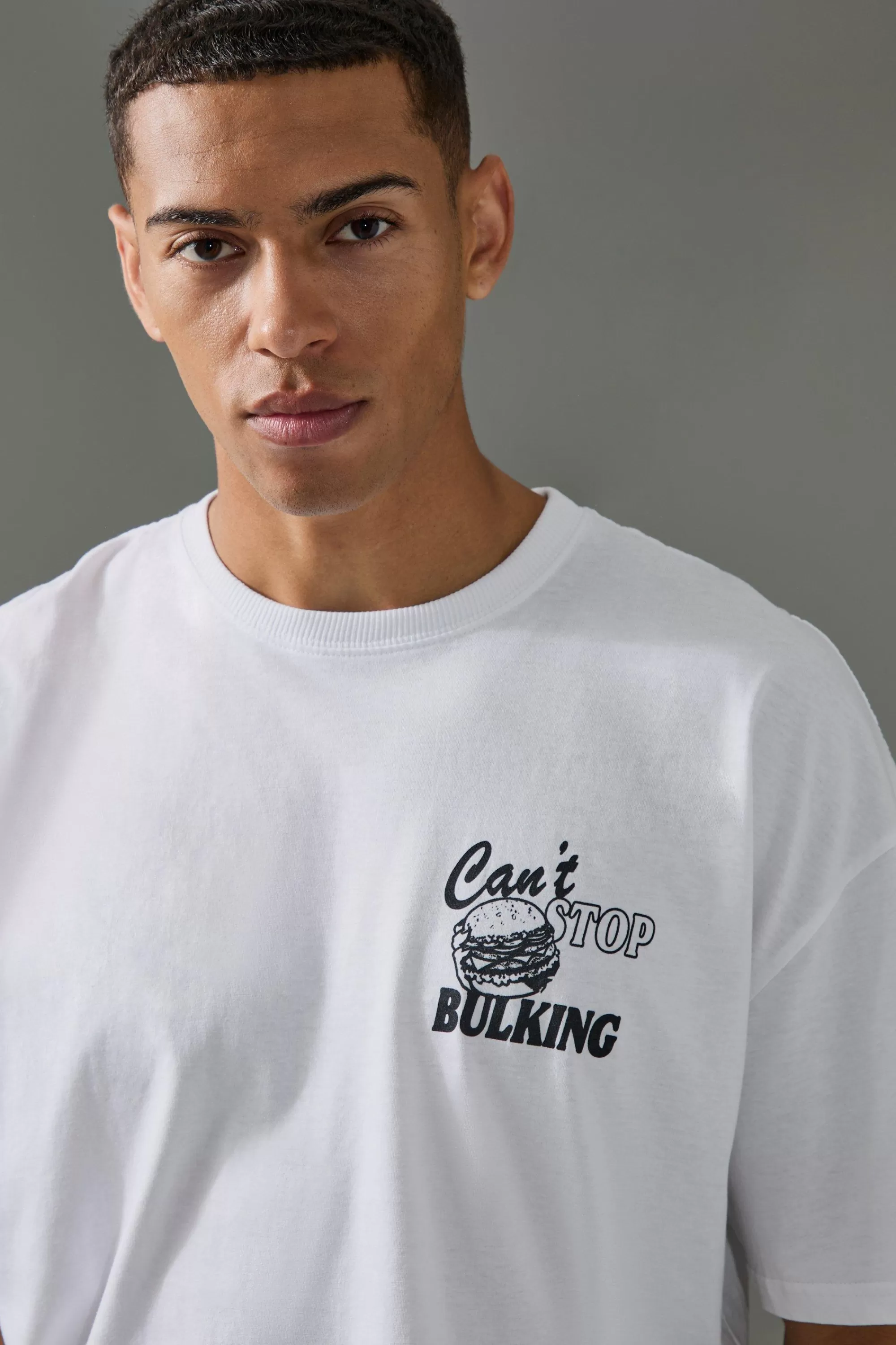 boohooMAN Active Oversized Can't Stop Bulking T-shirt | UK white Sale