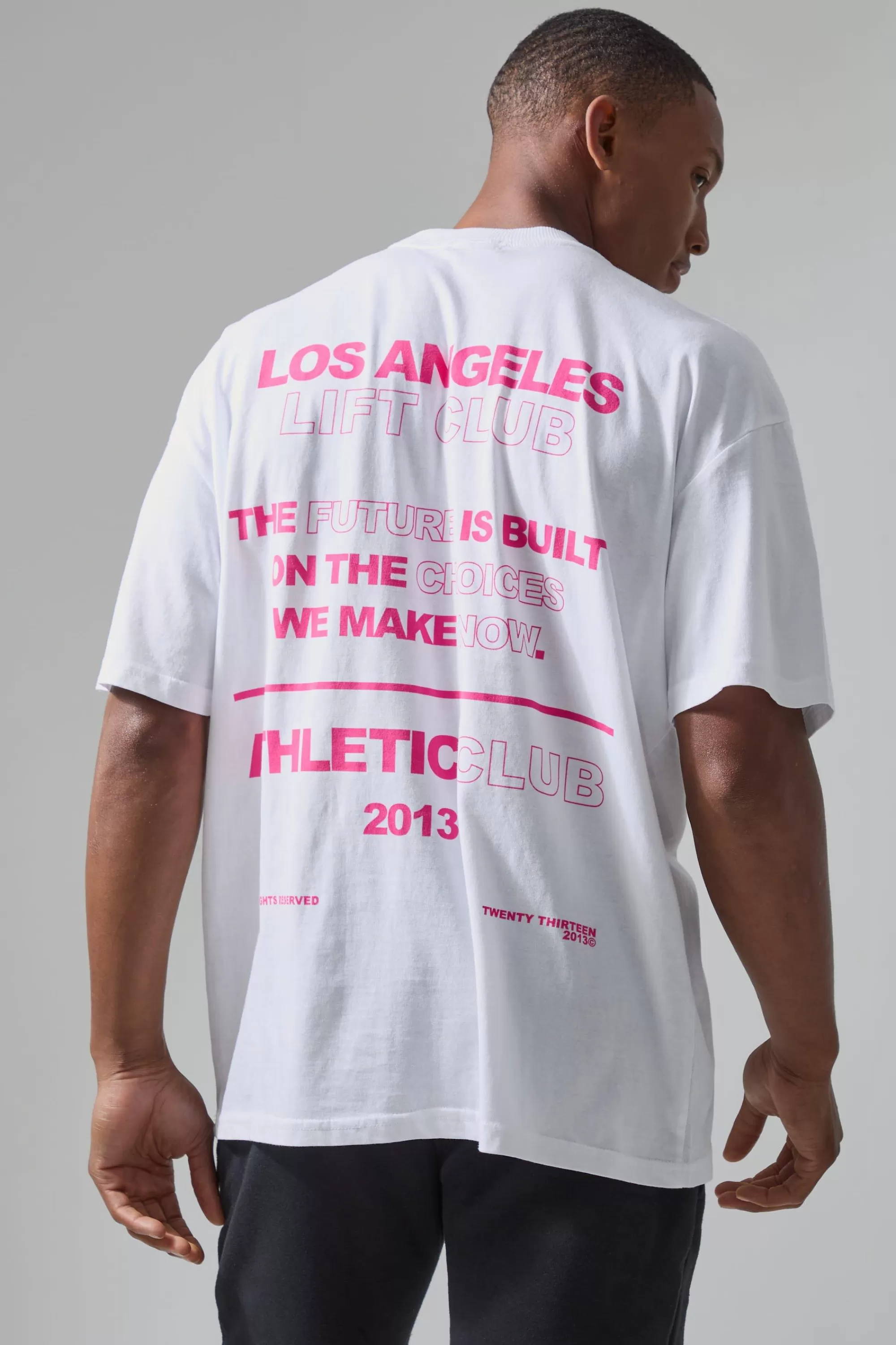 boohooMAN Active Oversized Extended Neck Back Print Slogan T-shirt | UK white Store