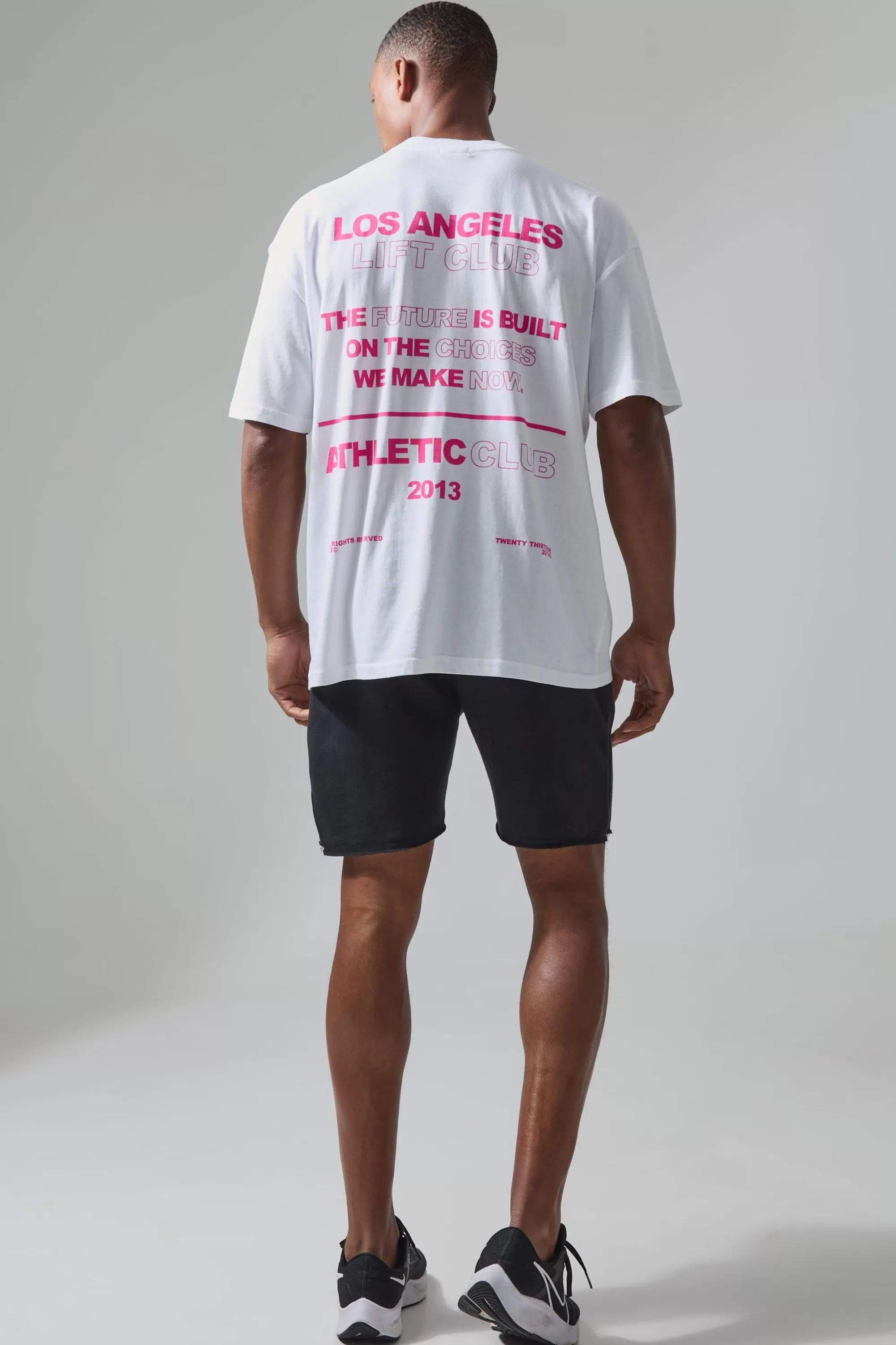boohooMAN Active Oversized Extended Neck Back Print Slogan T-shirt | UK white Store