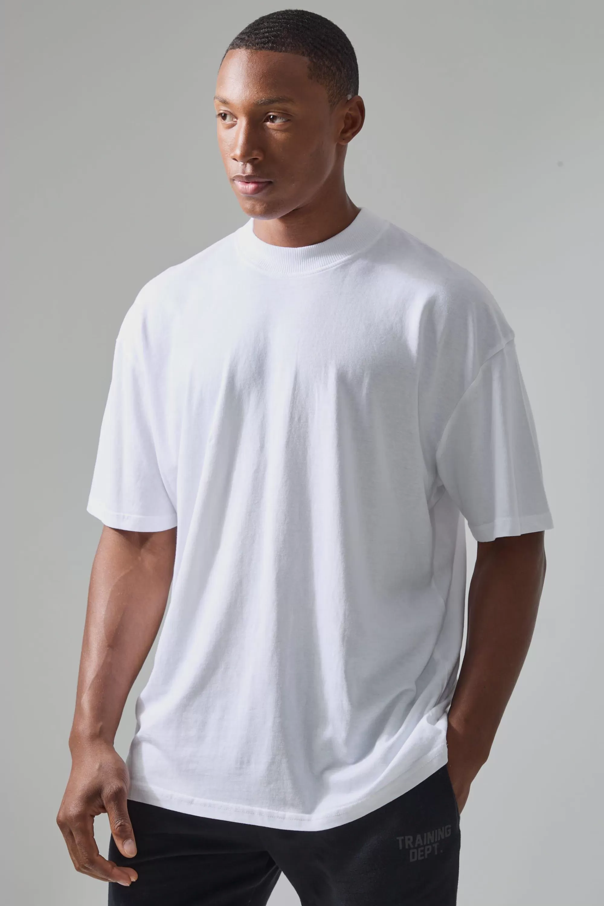 boohooMAN Active Oversized Extended Neck Back Print Slogan T-shirt | UK white Store