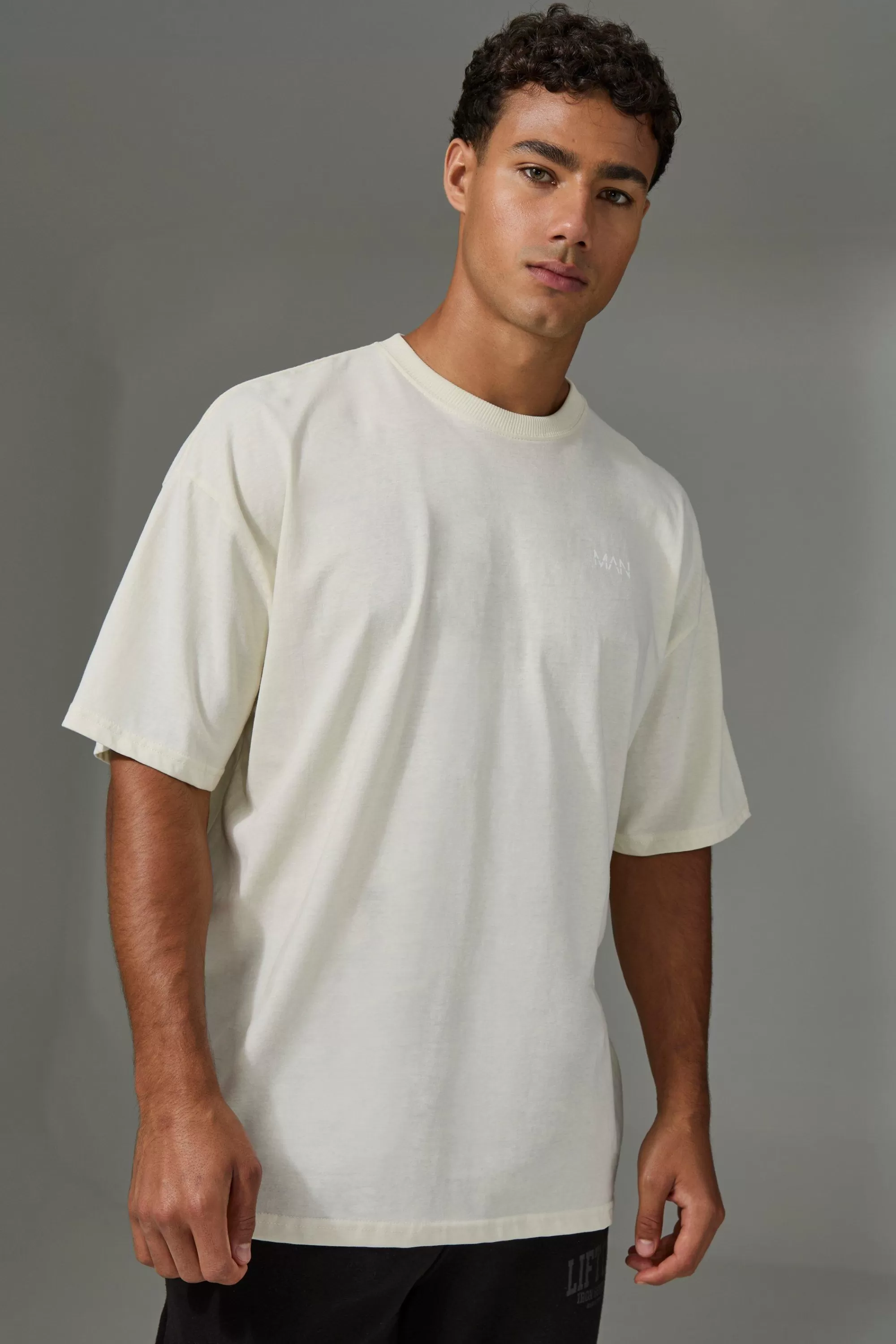 boohooMAN Active Oversized Trek Explore The Wilderness T-shirt | UK ecru Fashion