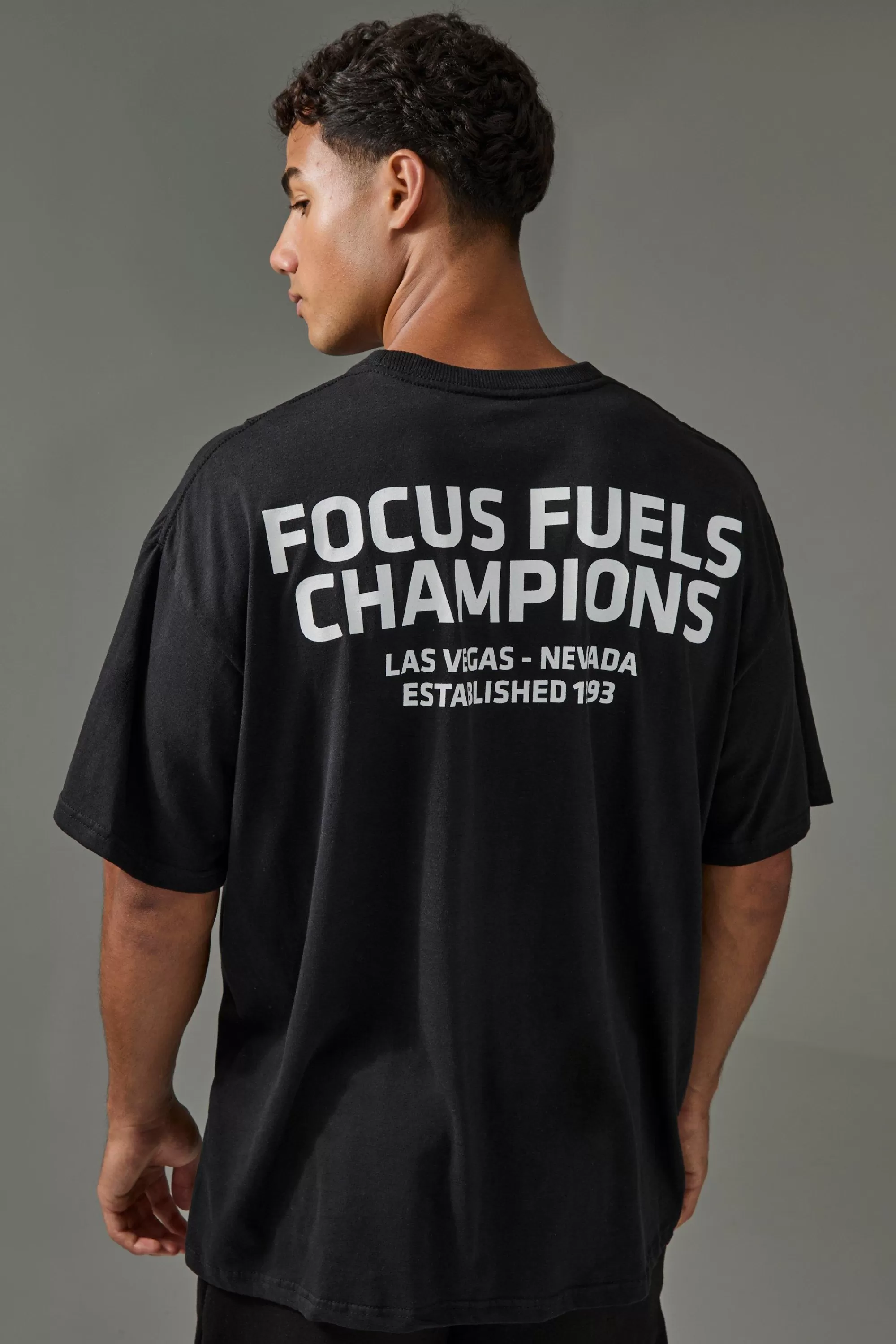 boohooMAN Active Oversized UFC Focus Fuels Champions License T-shirt | UK black Store
