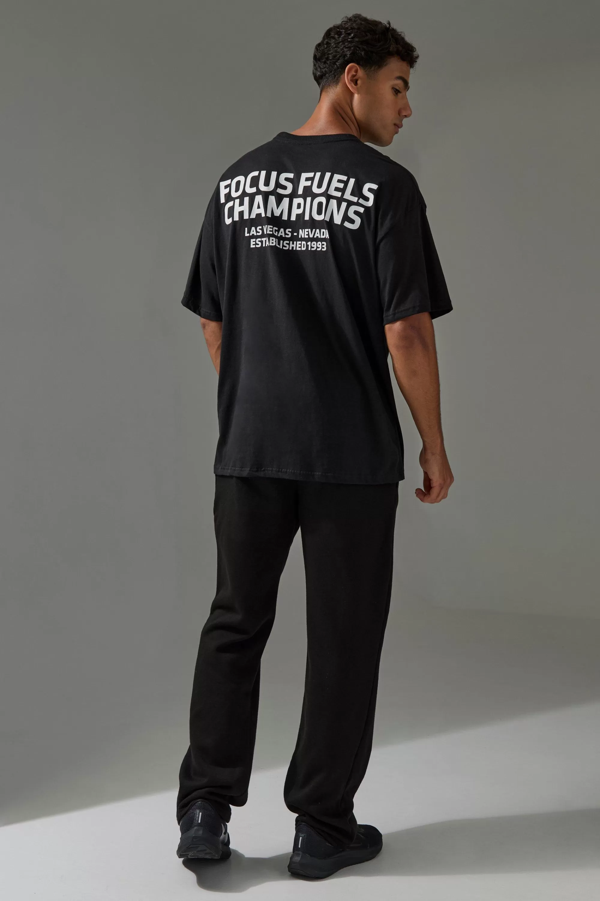 boohooMAN Active Oversized UFC Focus Fuels Champions License T-shirt | UK black Store
