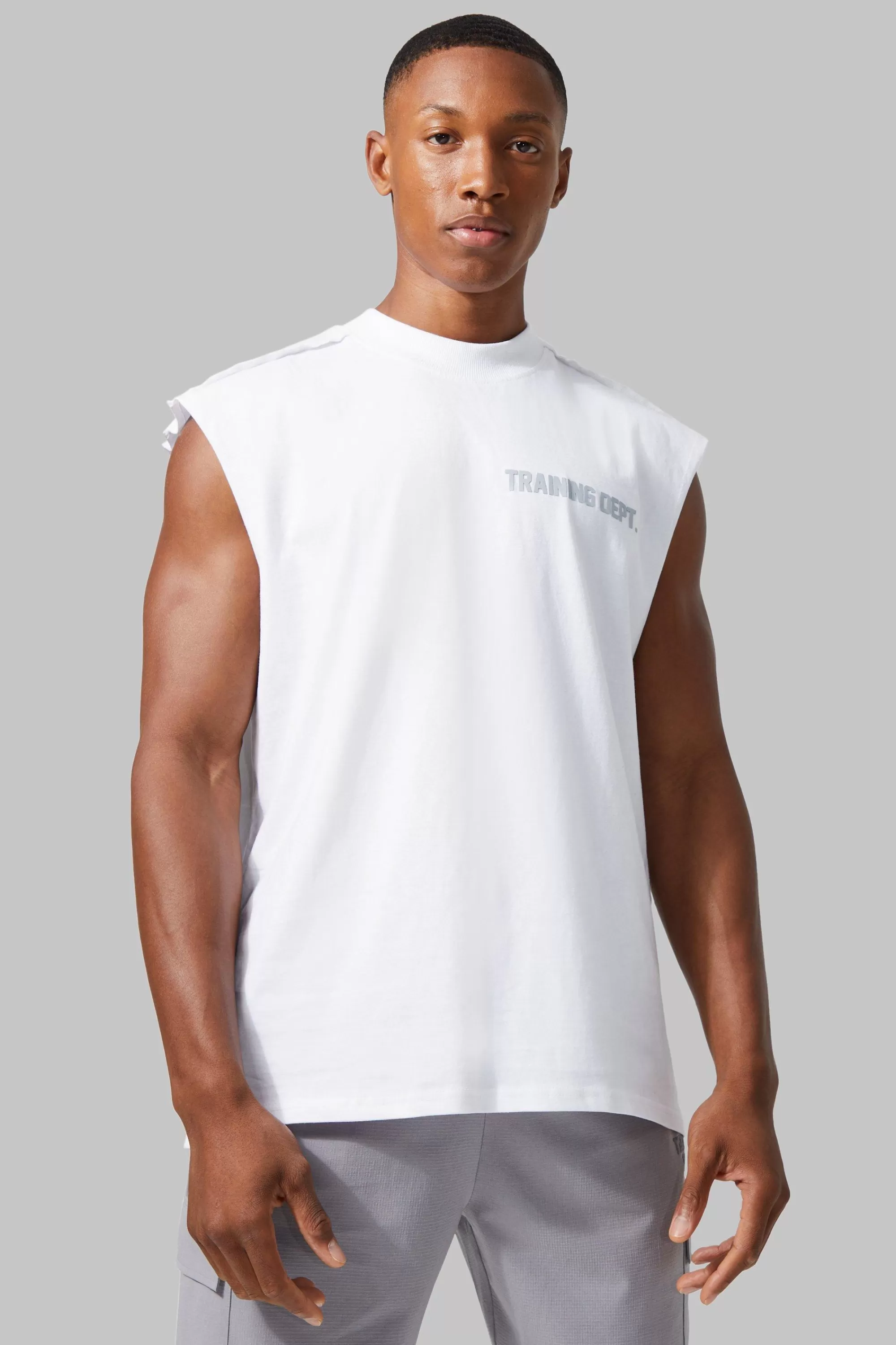 boohooMAN Active Training Dept Oversized Extended Tank | UK white Fashion