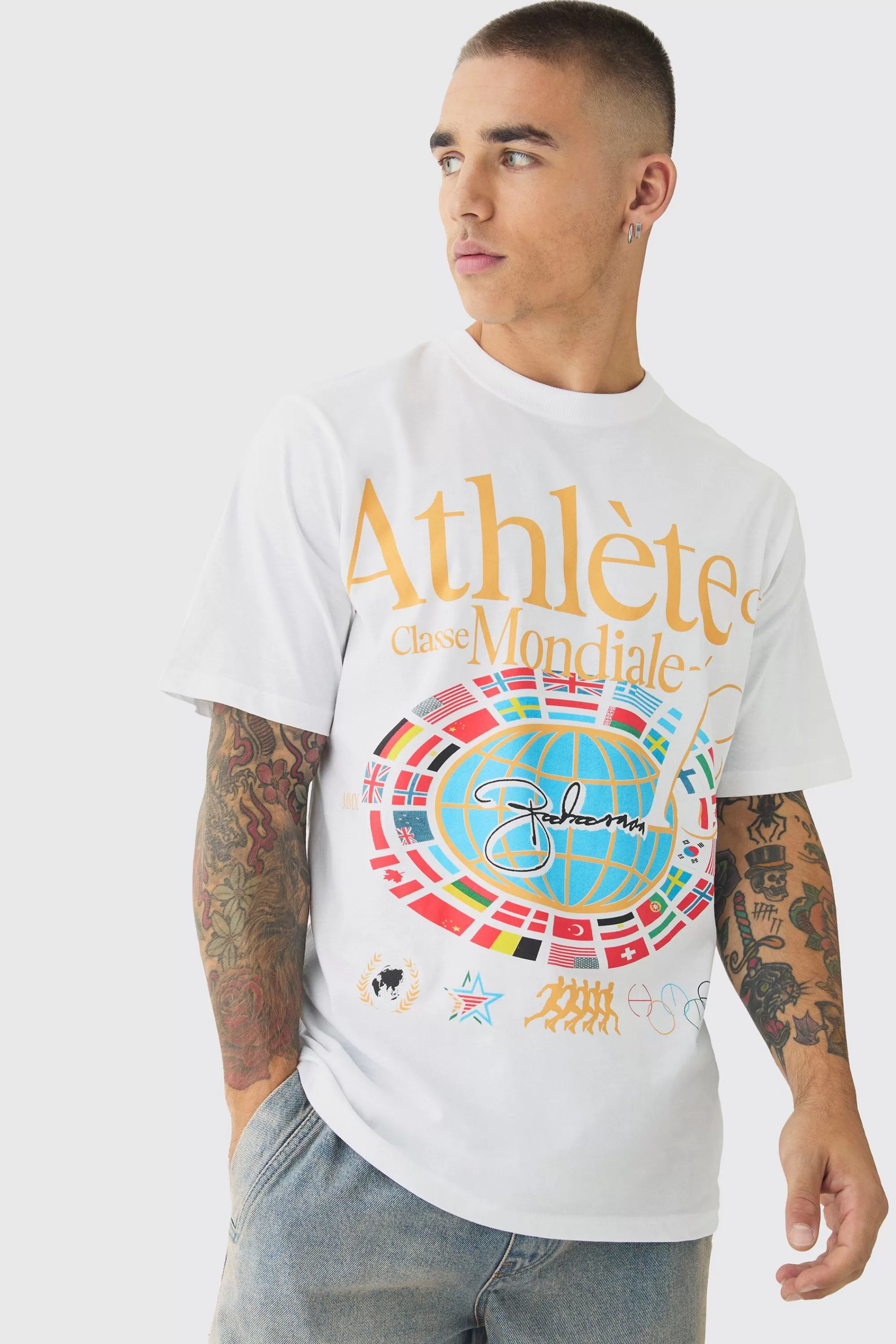 boohooMAN Athlete Printed T-Shirt | UK white Flash Sale