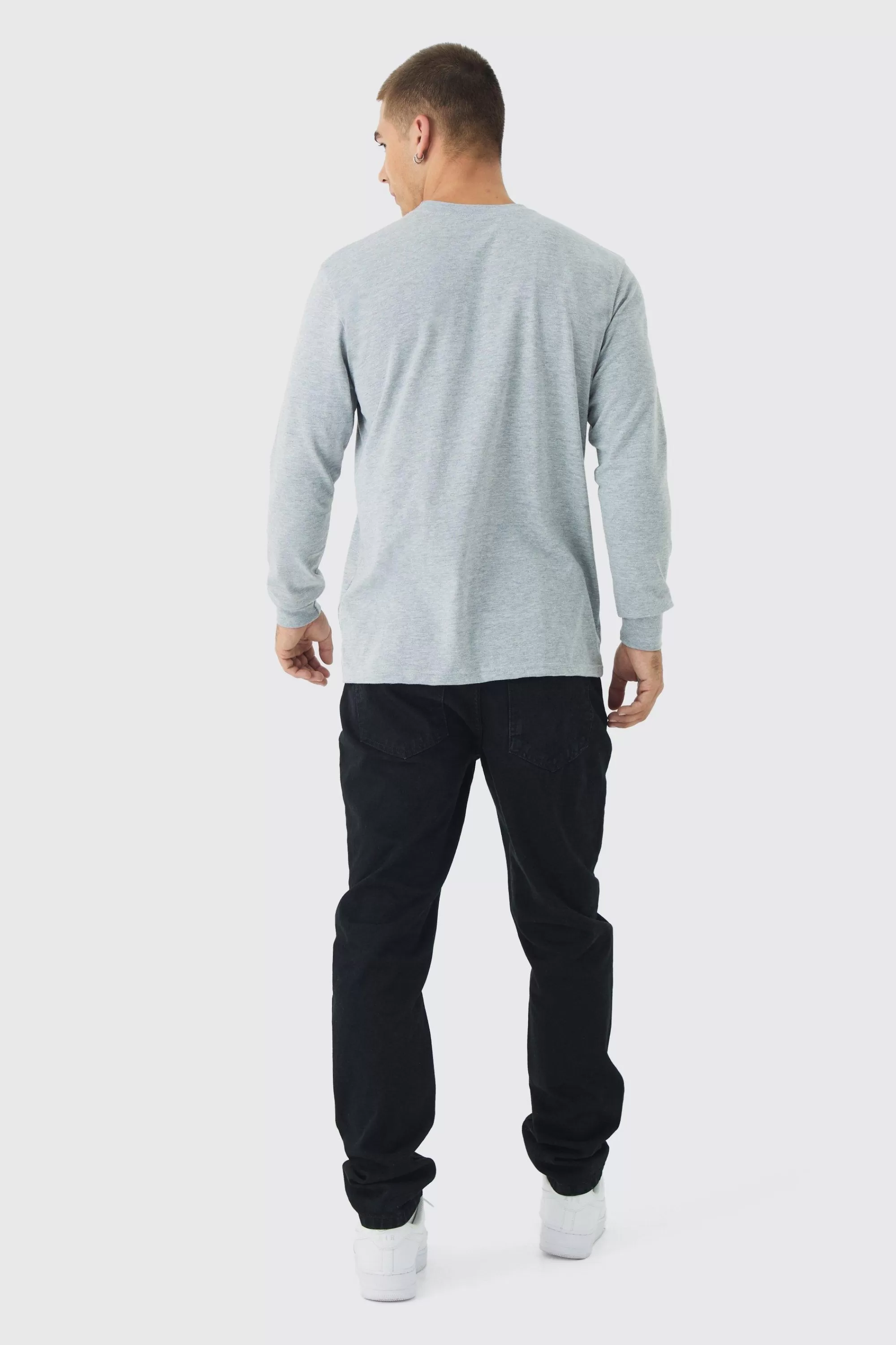 boohooMAN Basic Crew Neck Long Sleeve T-shirt | UK grey marl Store