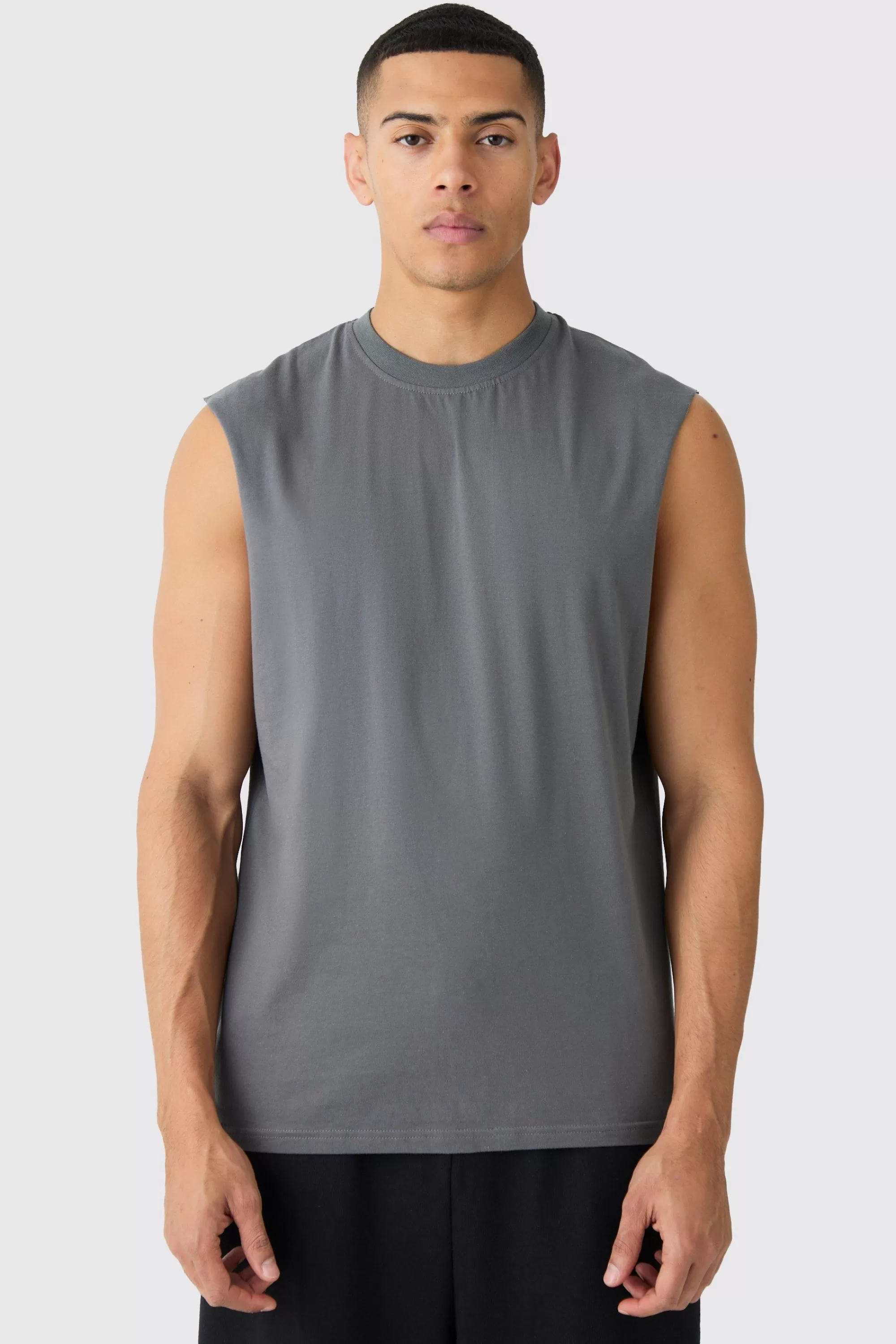 boohooMAN Basic Drop Armhole Tank | UK charcoal Sale