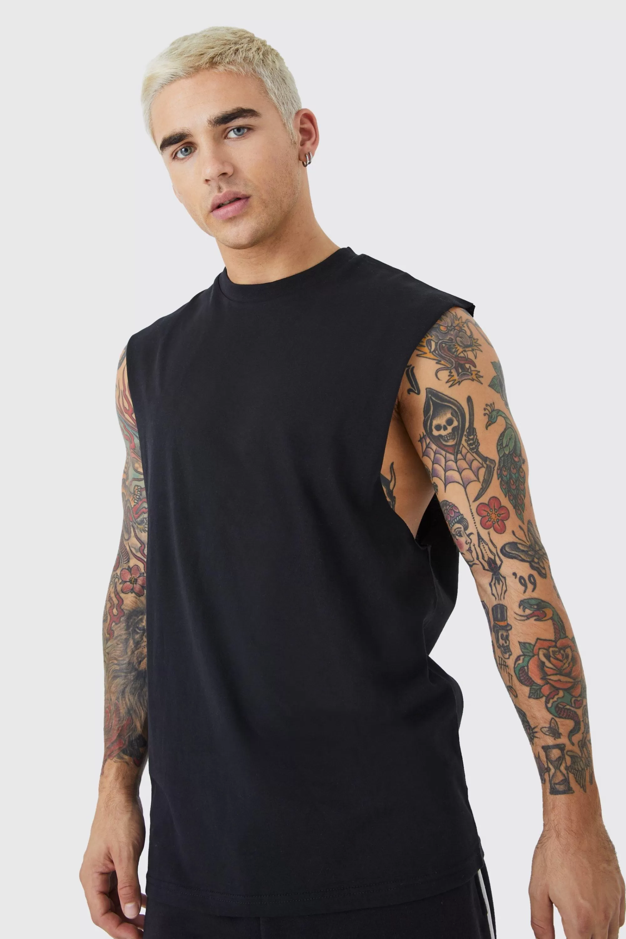 boohooMAN Basic Drop Armhole Tank | UK black Store