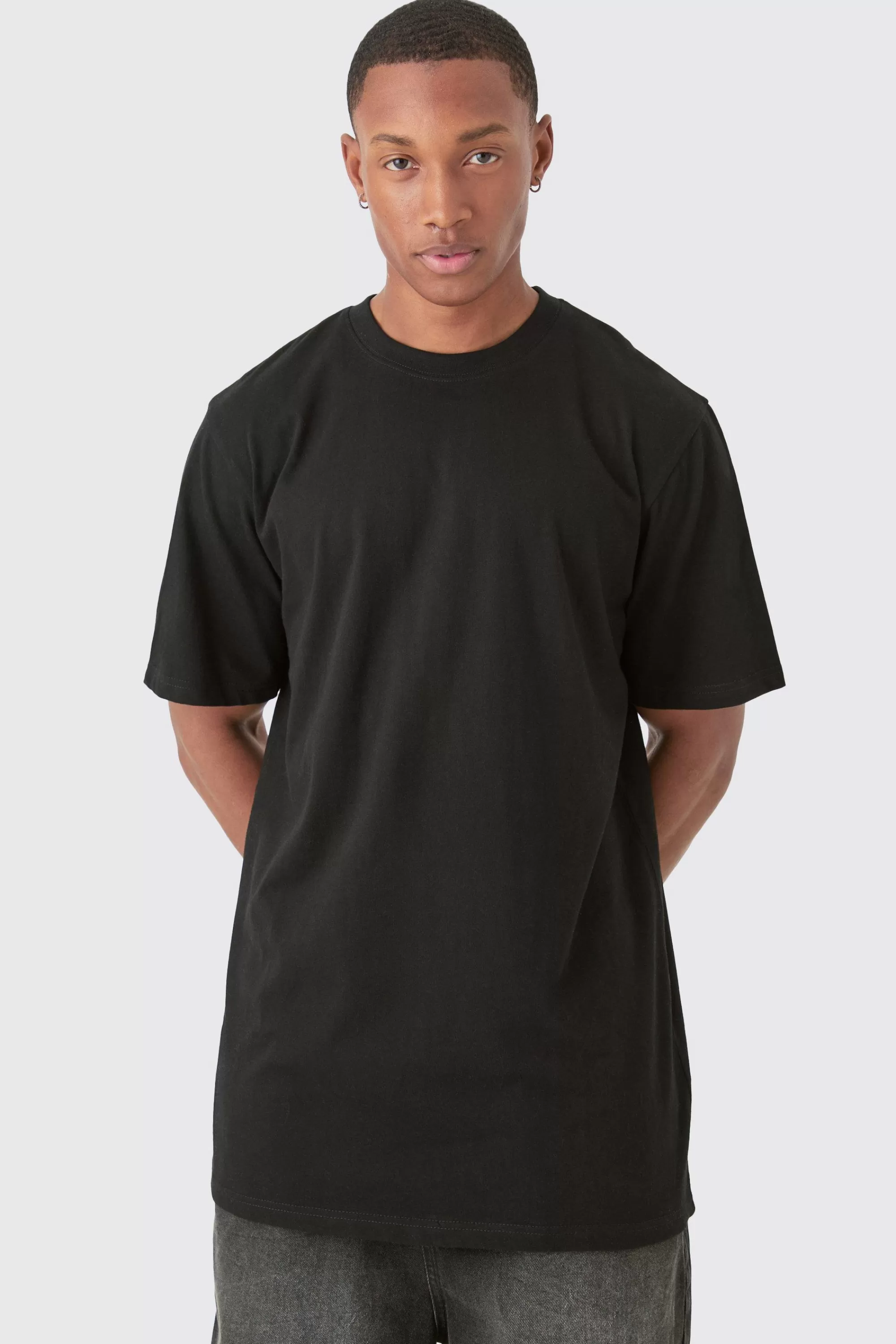 boohooMAN Basic Longline Crew Neck T-shirt | UK black Sale