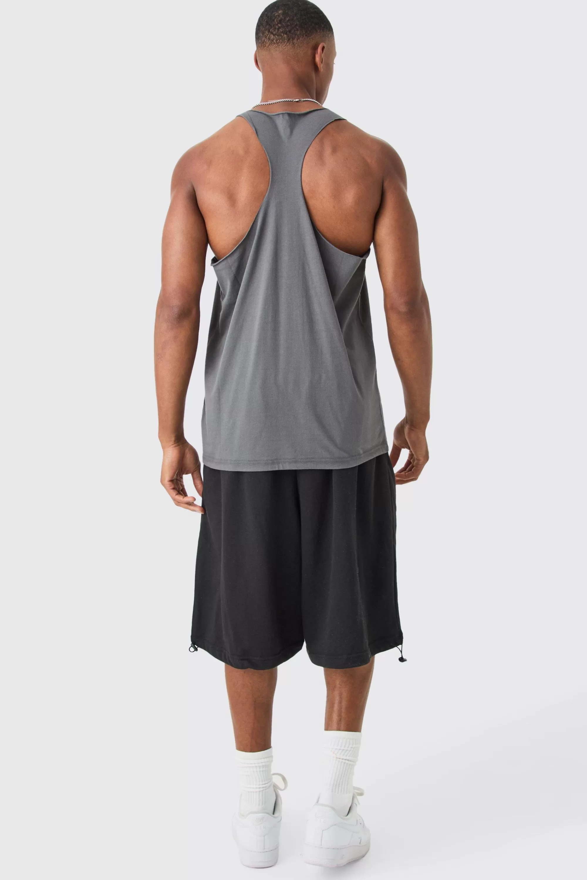 boohooMAN Basic Racer Back Vest | UK charcoal Discount