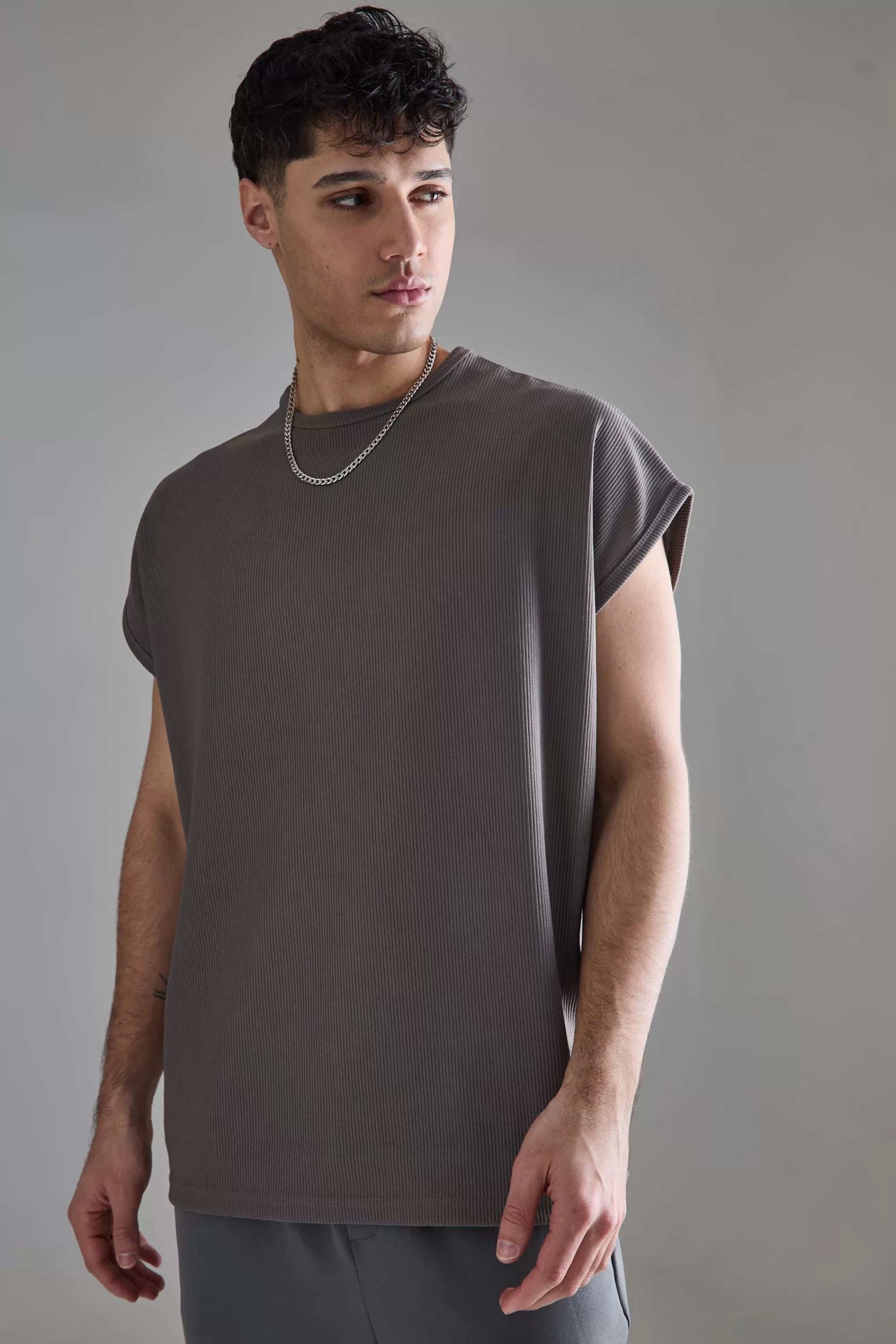 boohooMAN Batwing Ottoman Rib T-Shirt | UK charcoal Online