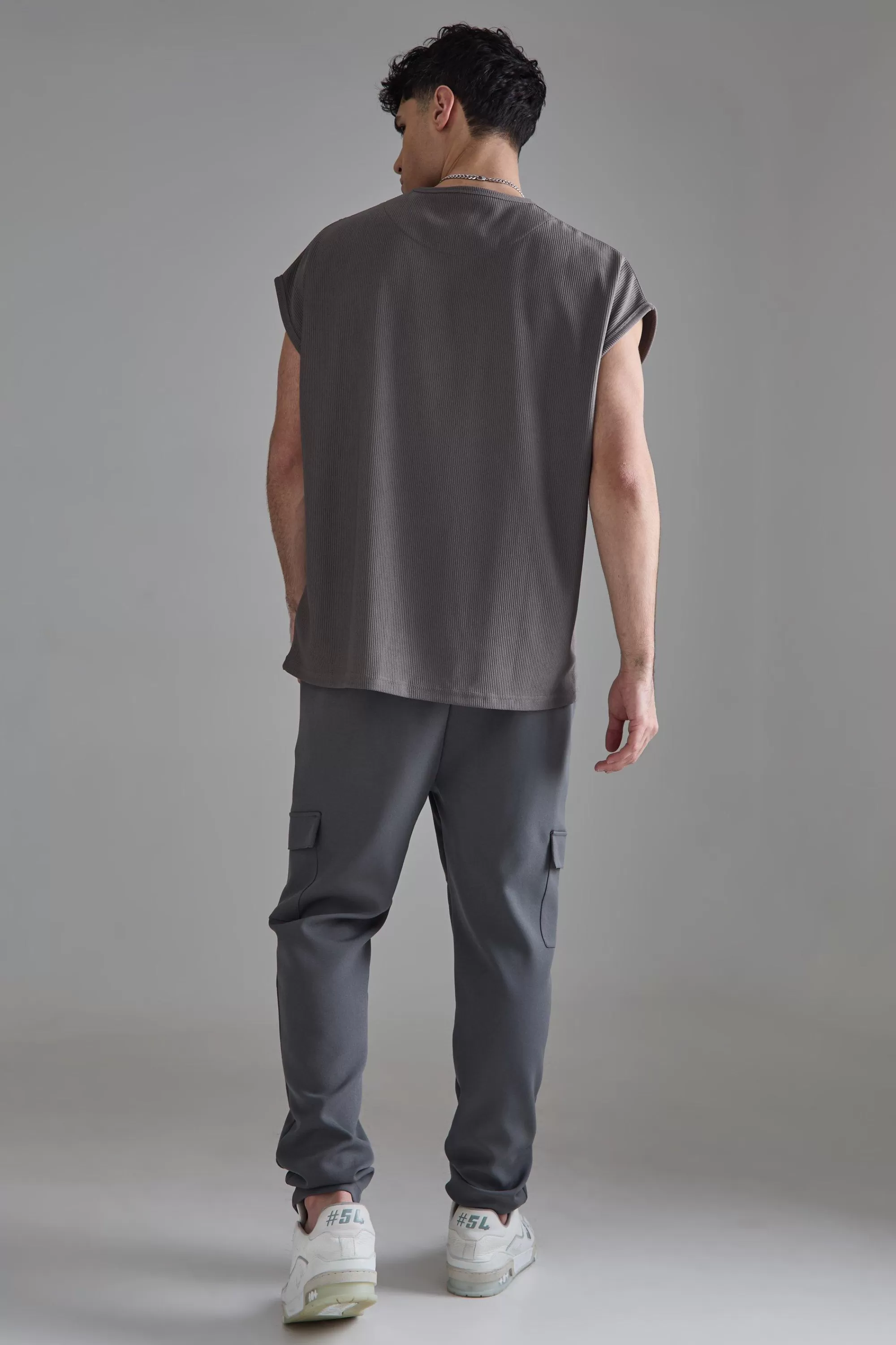 boohooMAN Batwing Ottoman Rib T-Shirt | UK charcoal Online