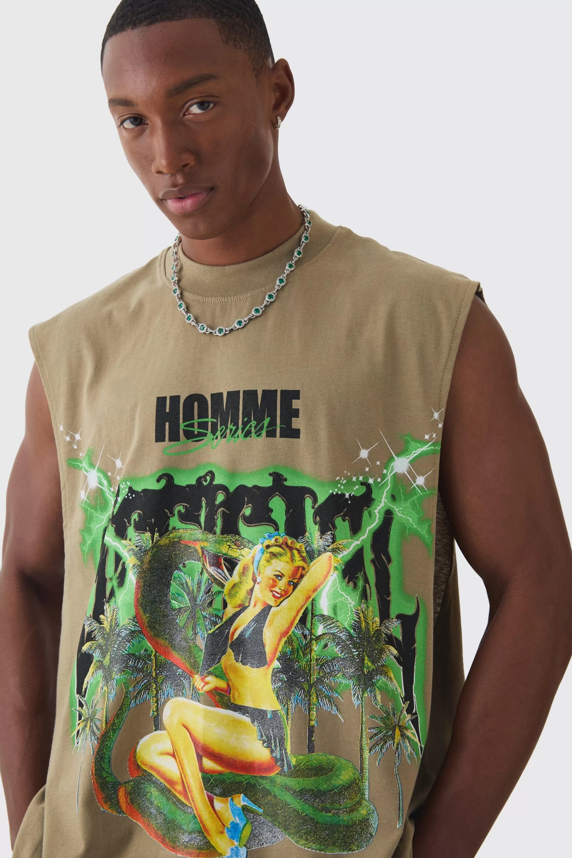 boohooMAN Boxy Drop Armhole Extended Neck Homme Official Tank | UK stone Store
