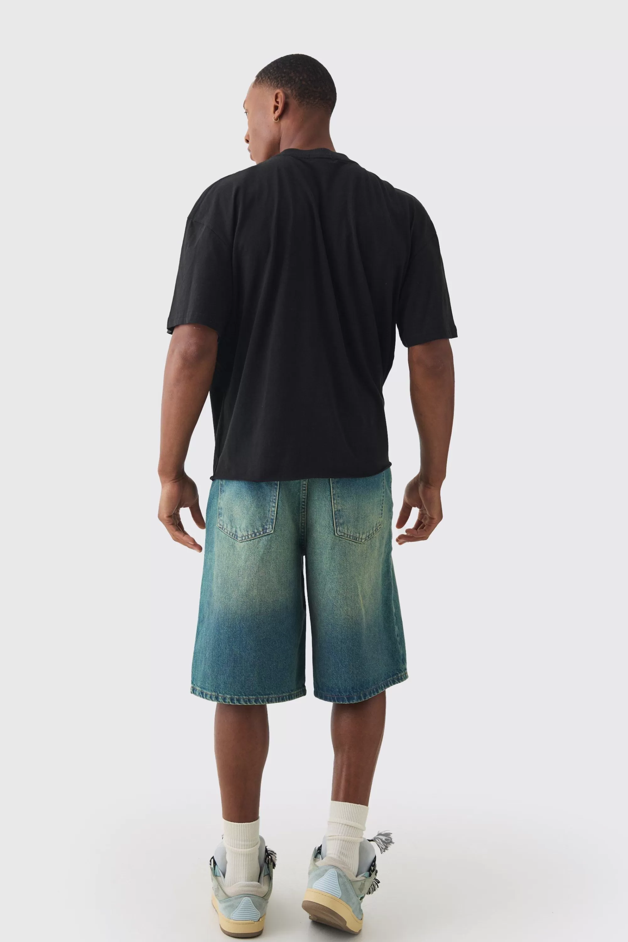 boohooMAN Boxy Extended Neck Raw Hem Large Know Better Mask Print T-shirt | UK black New