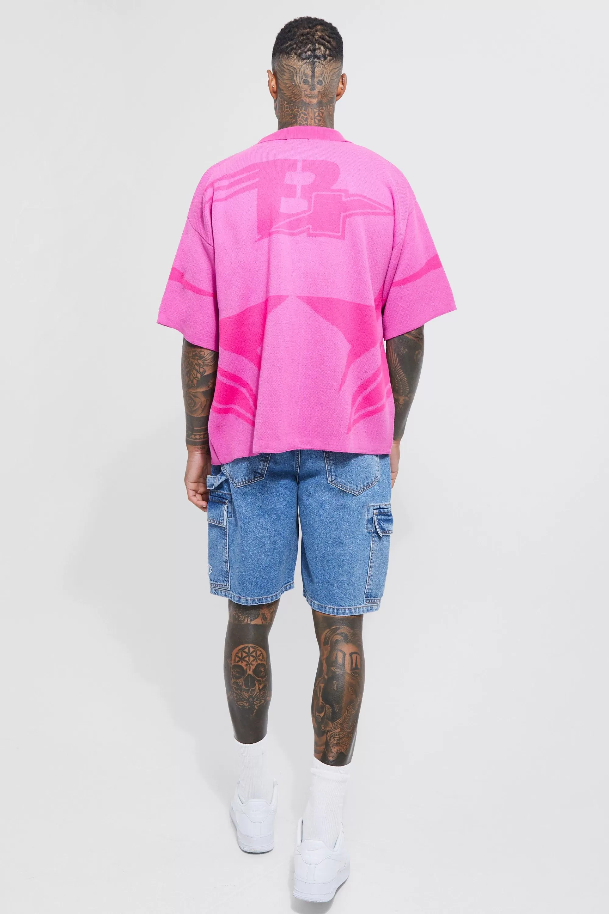 boohooMAN Boxy Fit Knitted Moto Shirt | UK pink Fashion