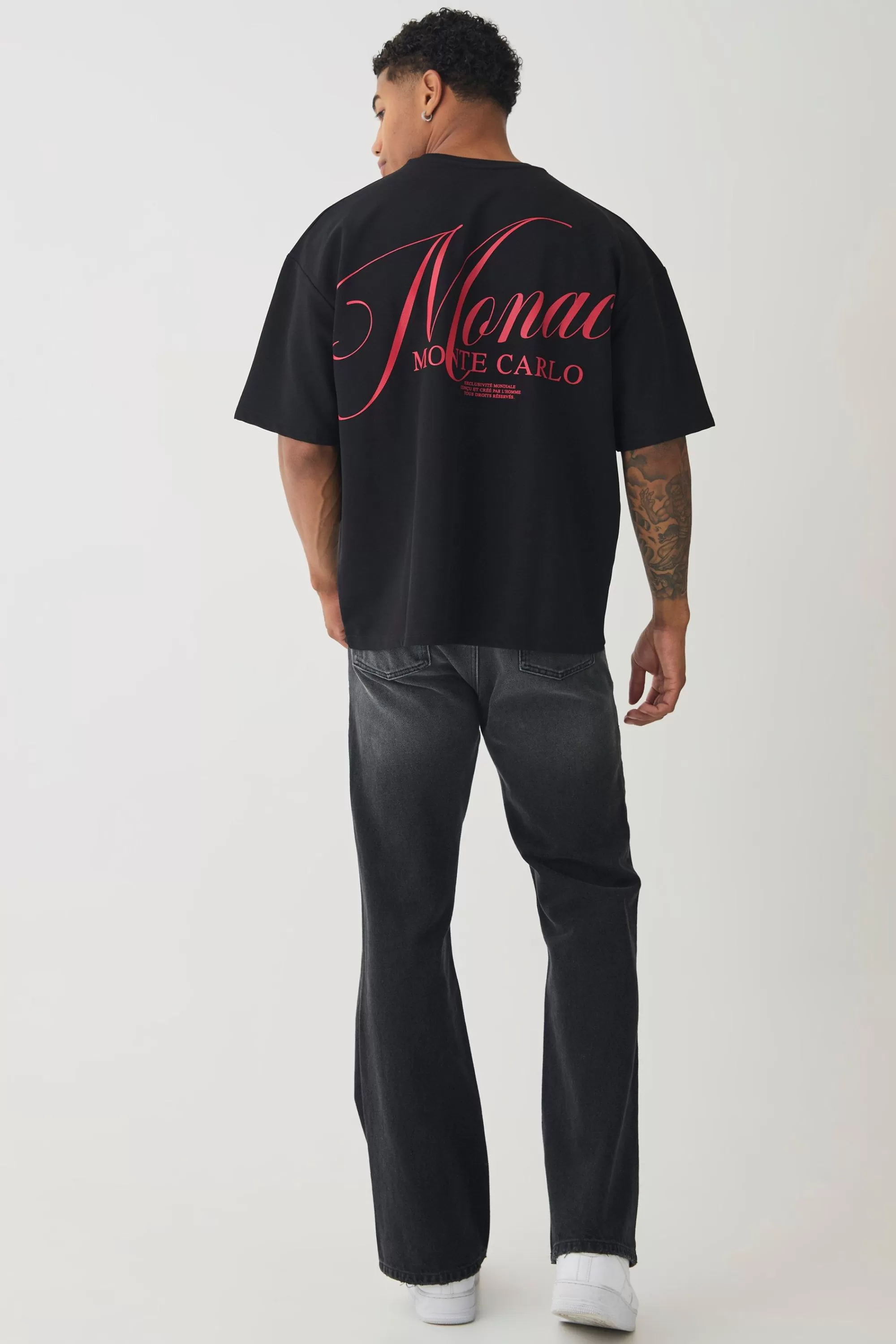 boohooMAN Boxy Jersey Twill Monaco Print T-shirt | UK black Cheap
