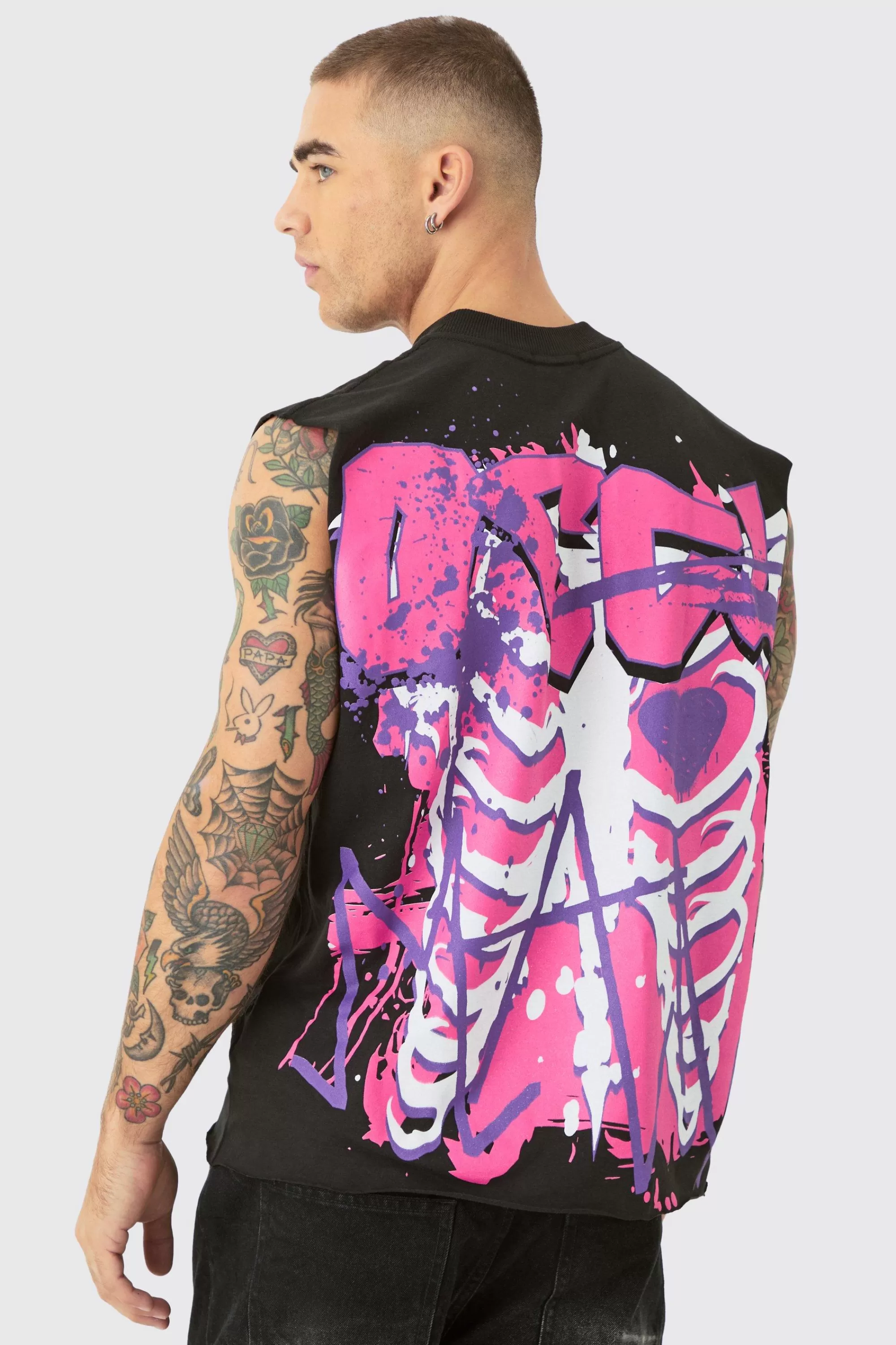 boohooMAN Boxy OFCL Ribcage Print Tank | UK black Discount