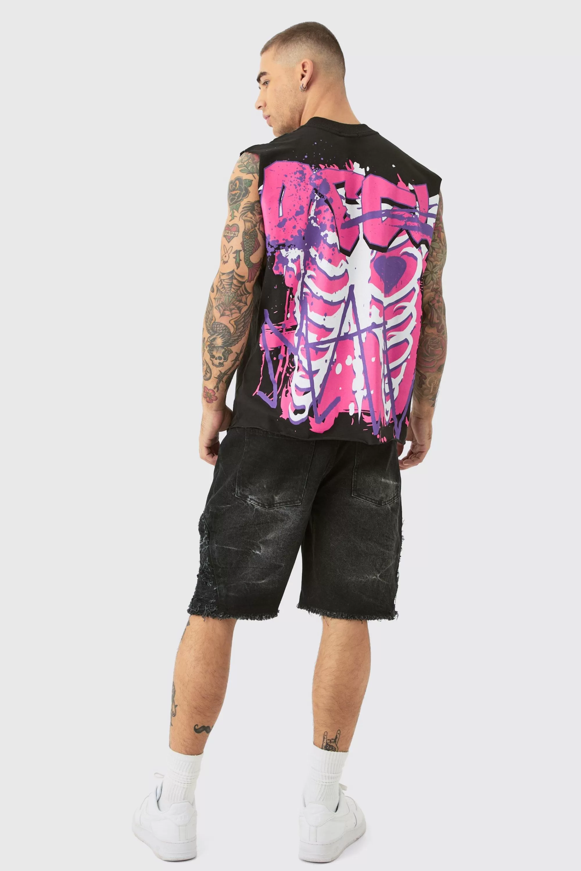 boohooMAN Boxy OFCL Ribcage Print Tank | UK black Discount