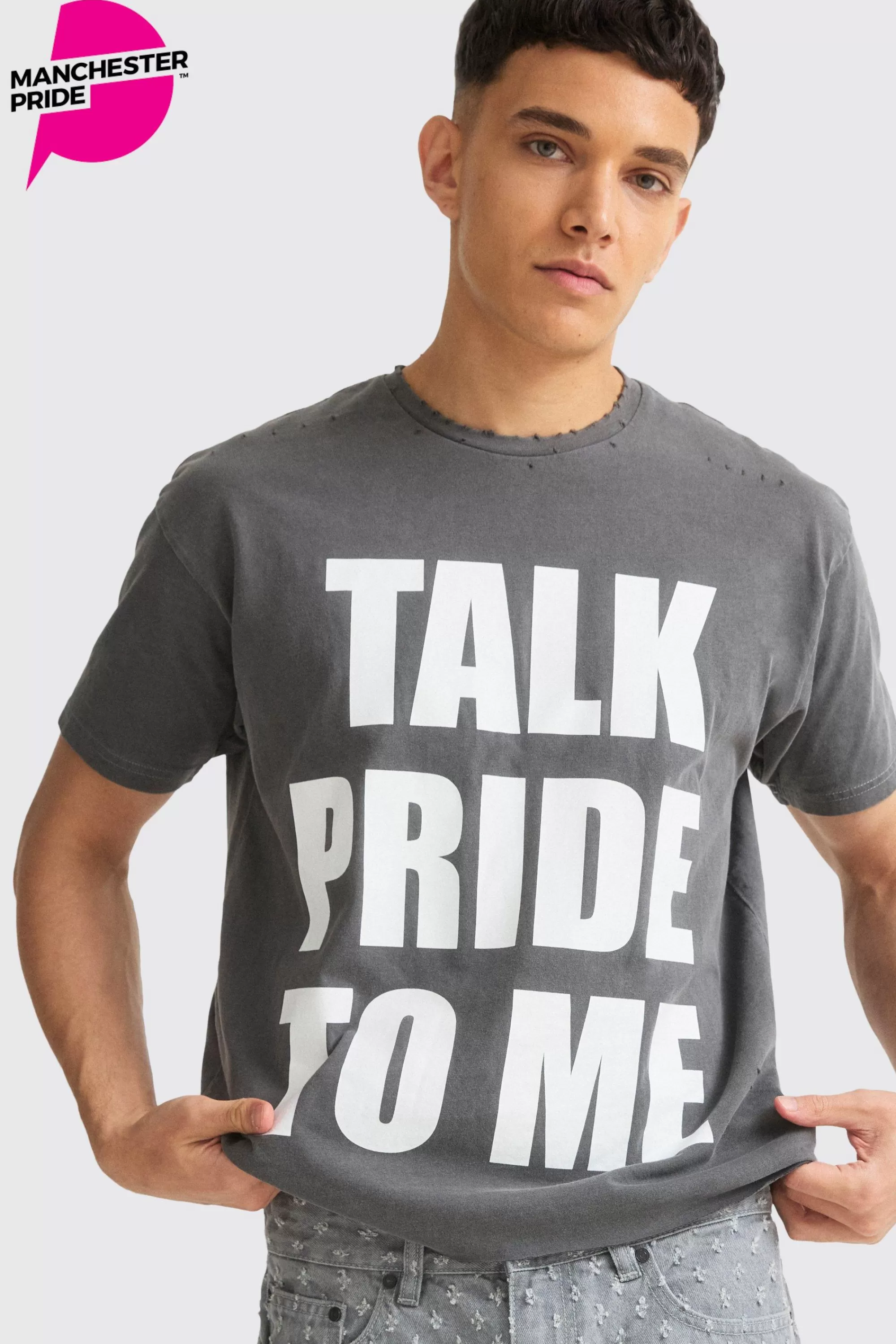 boohooMAN Boxy Talk Pride To Me Distressed T-shirt | UK black Best