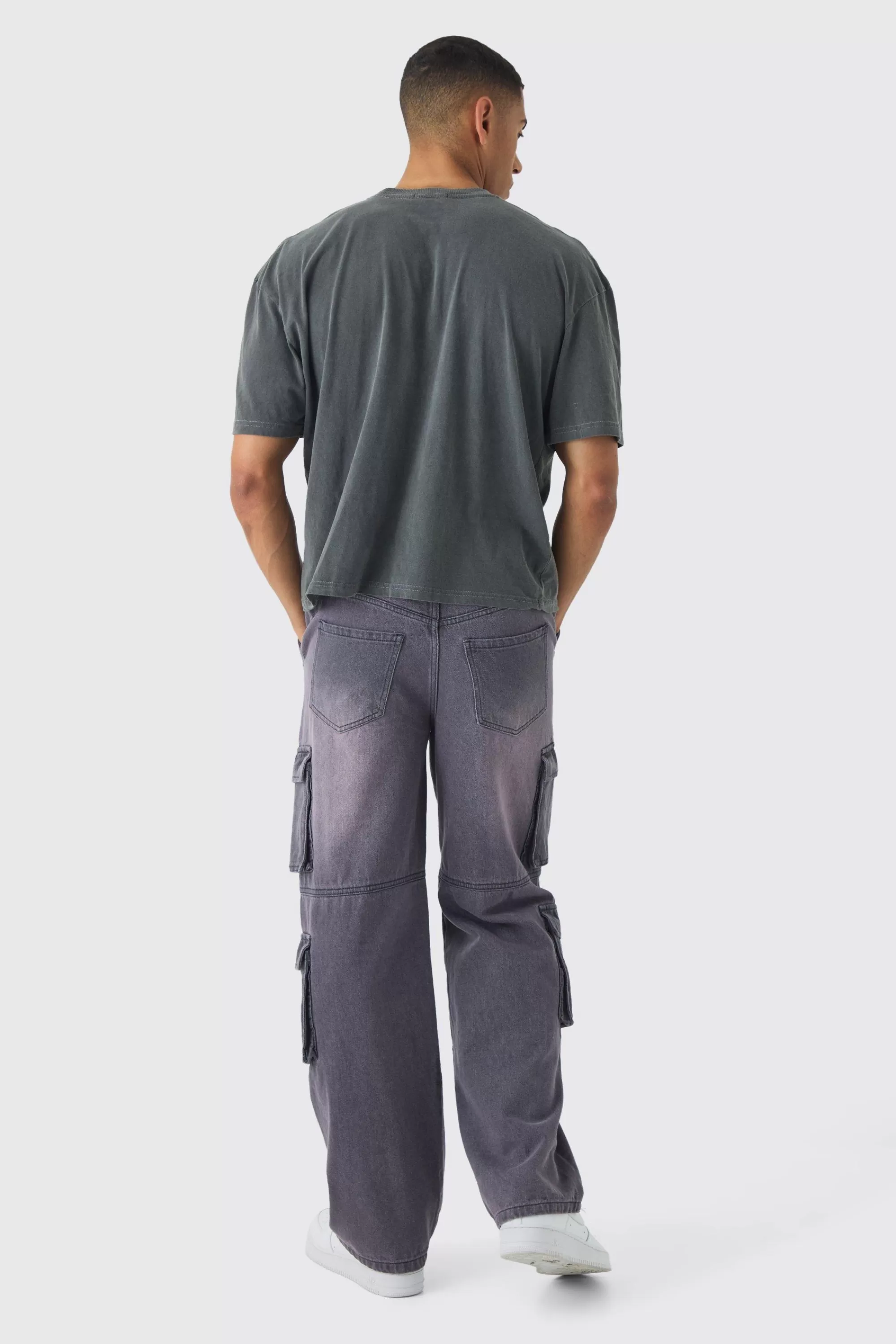 boohooMAN Boxy Washed Racing Car T-shirt | UK charcoal Online