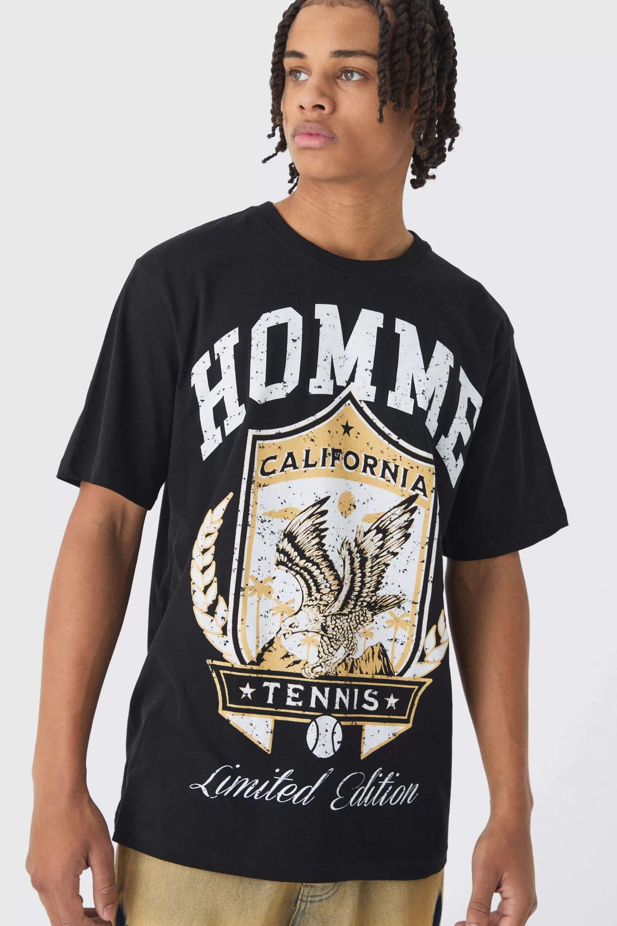 boohooMAN California Homme Print T-Shirt | UK black Outlet