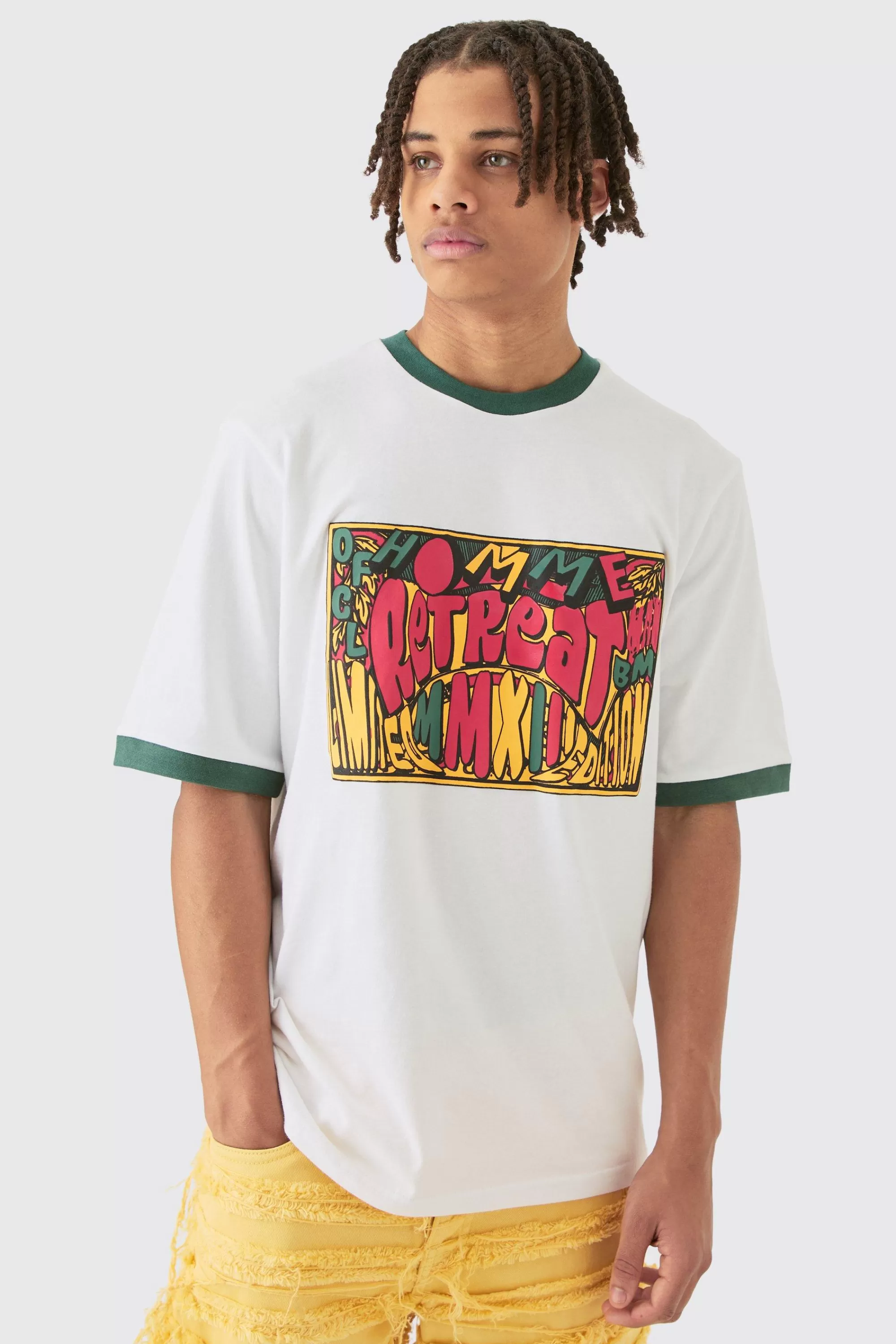 boohooMAN Contrast Neck Puff Print Graphic Regular Fit T-shirt | UK white Flash Sale